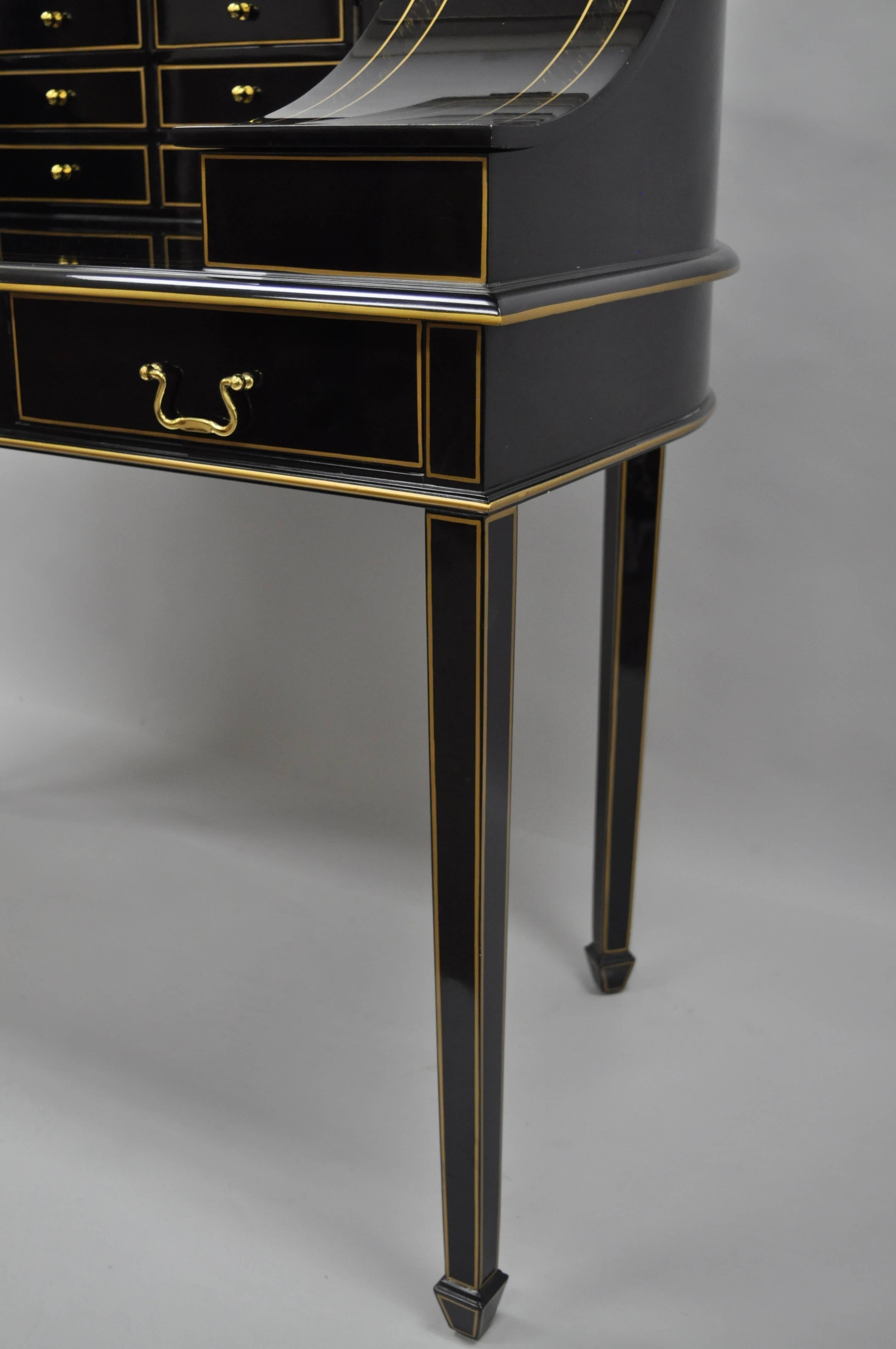 Wood Maitland Smith Black Lacquer & Gold Regency Carlton House Style Desk and Chair