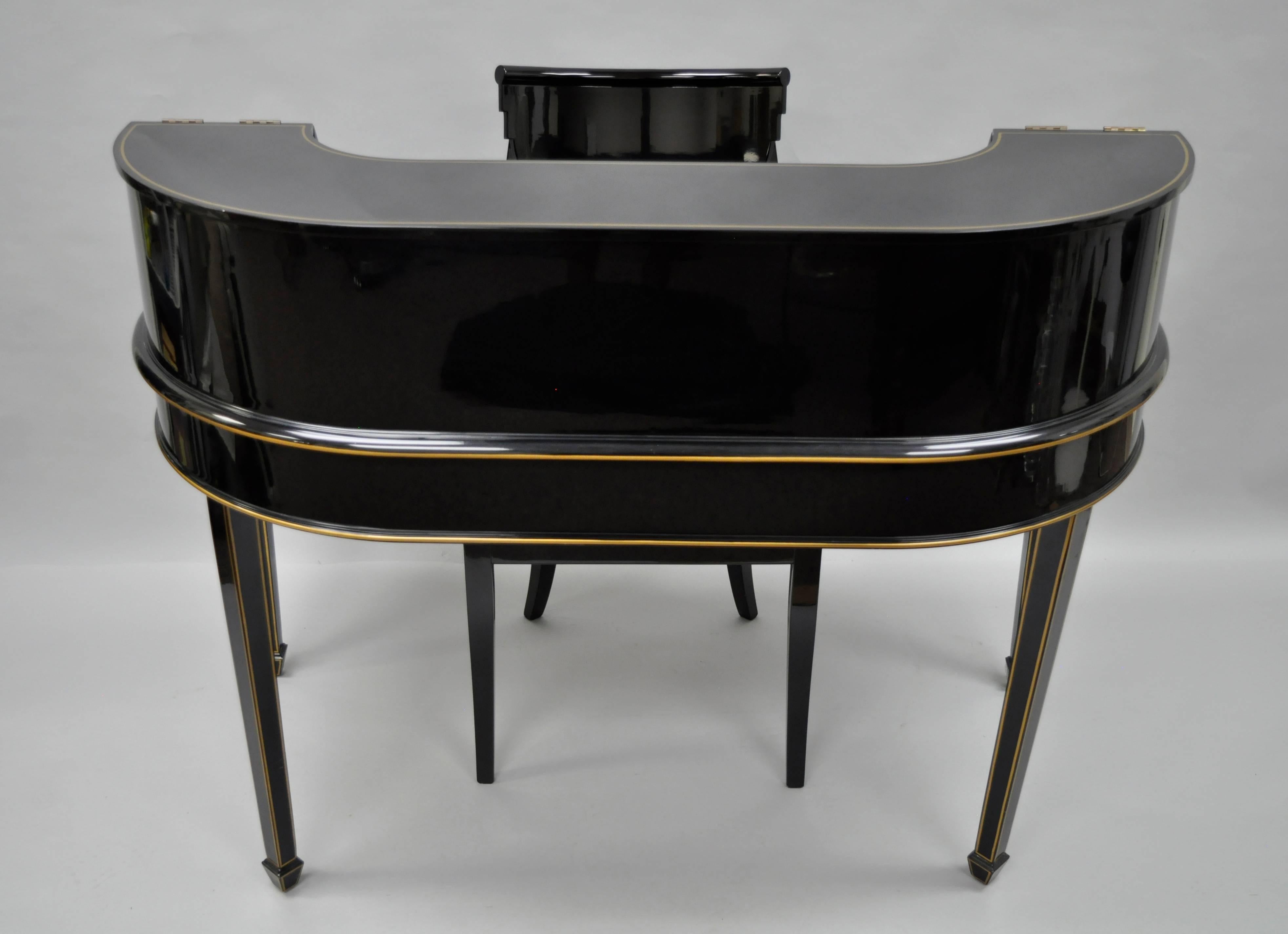 Maitland Smith Black Lacquer & Gold Regency Carlton House Style Desk and Chair 1