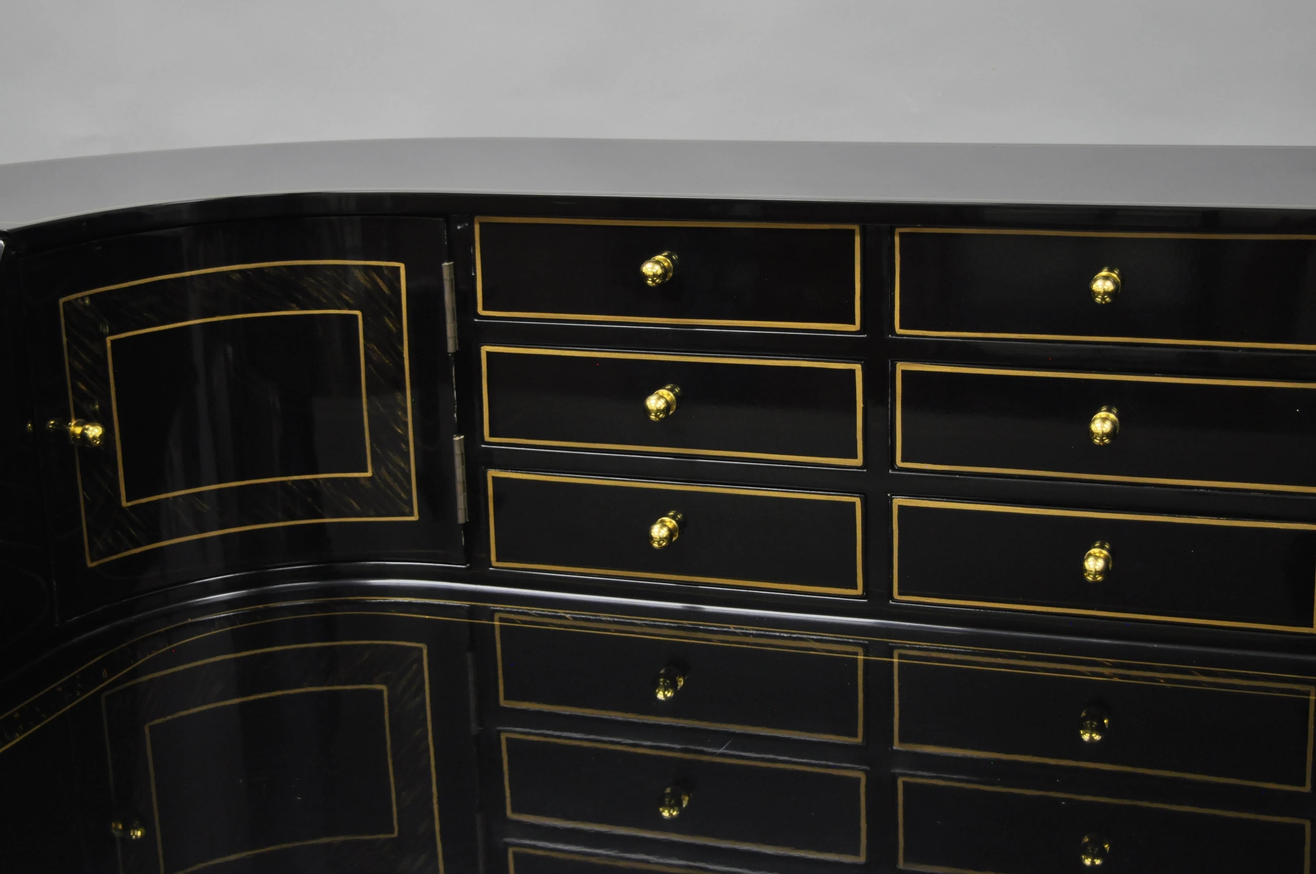 Unknown Maitland Smith Black Lacquer & Gold Regency Carlton House Style Desk and Chair