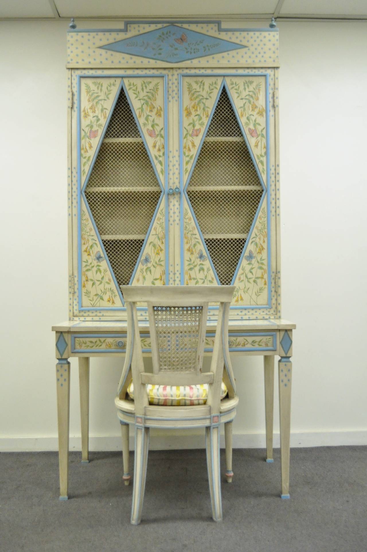 Vintage Custom Painted Italian French Regency Style Tall Secretary