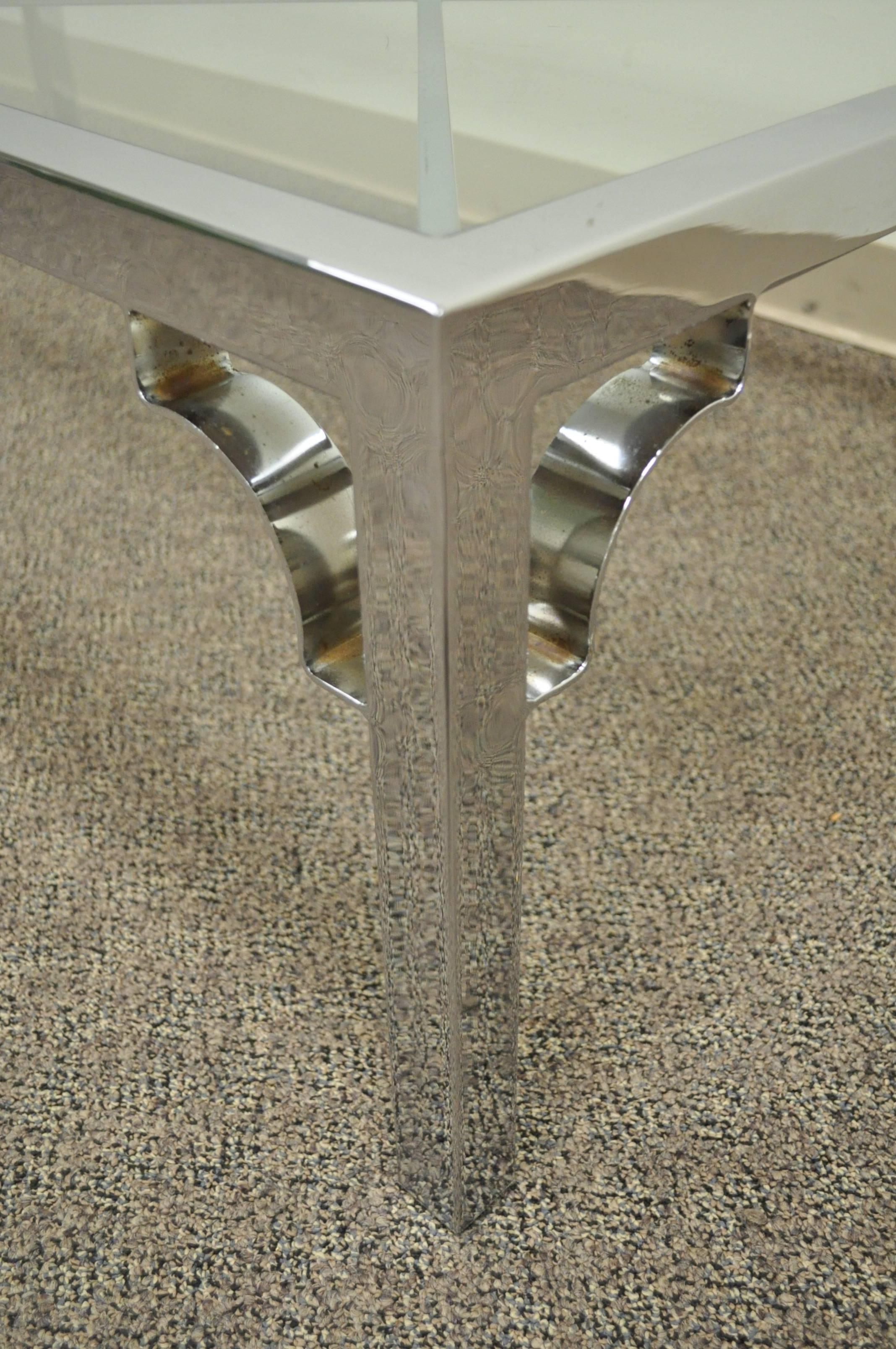 Mid Century Modern Chrome X-Frame Glass Top Hollywood Regency Coffee Table For Sale 3