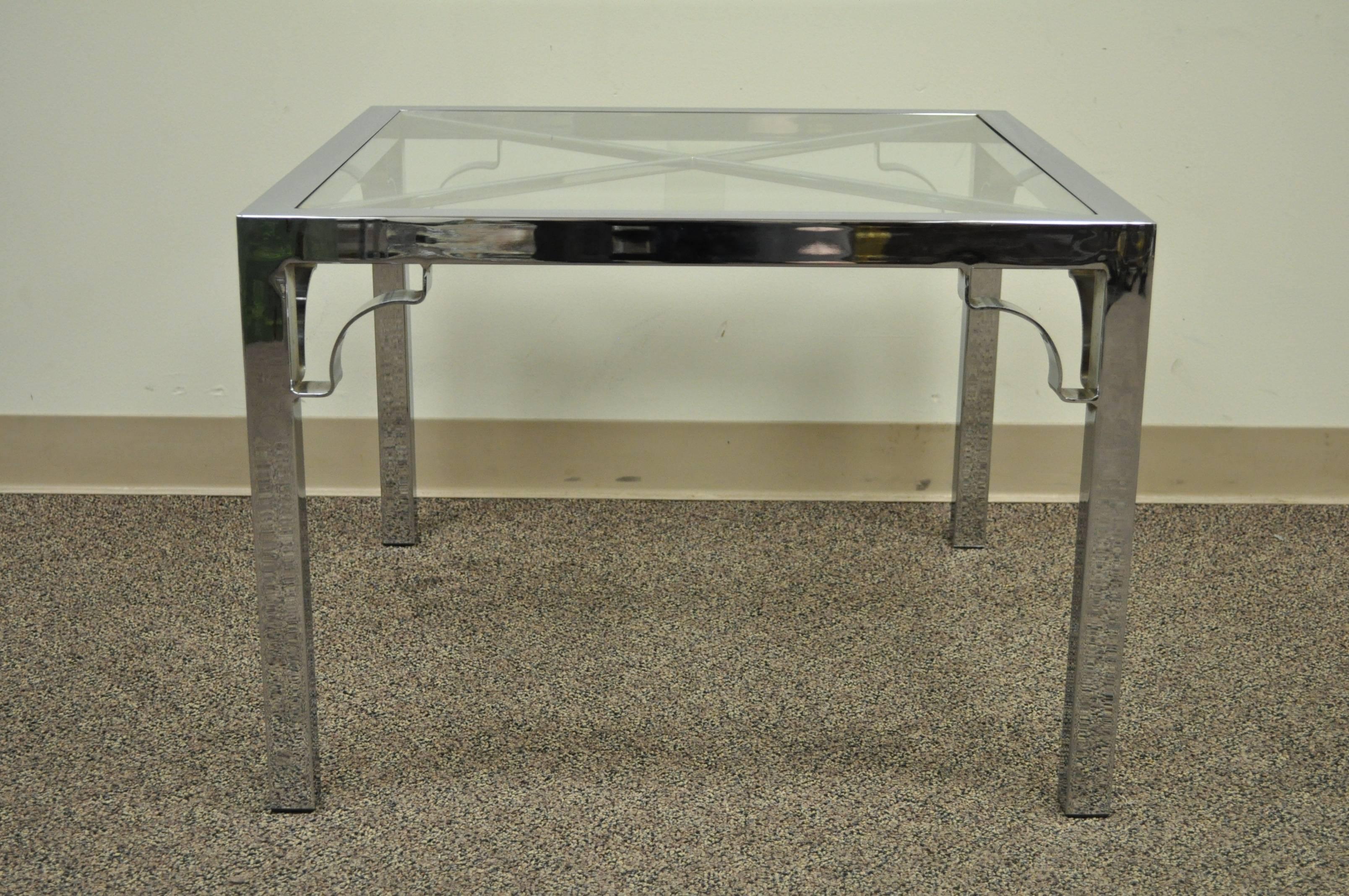 Mid-Century Modern Chrome X-Frame Square Glass Top Hollywood Regency Side Table For Sale 4