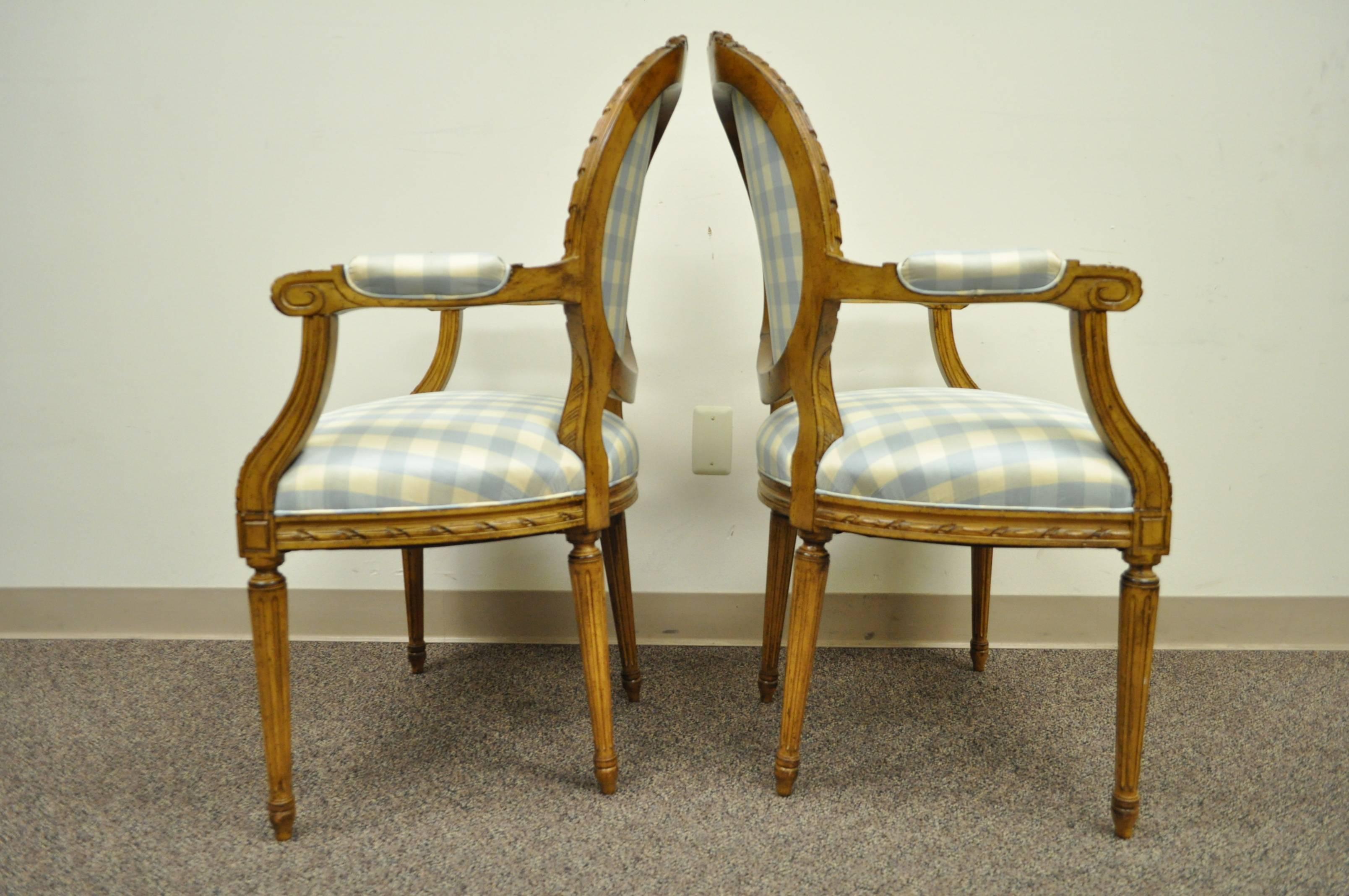 Wood Elegant Pair of French Louis XVI Style Finely Carved Armchairs or Fauteuils