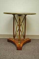 French Marble Top Brass X-Frame Maison Jansen Neoclassical Gueridon Side Table
