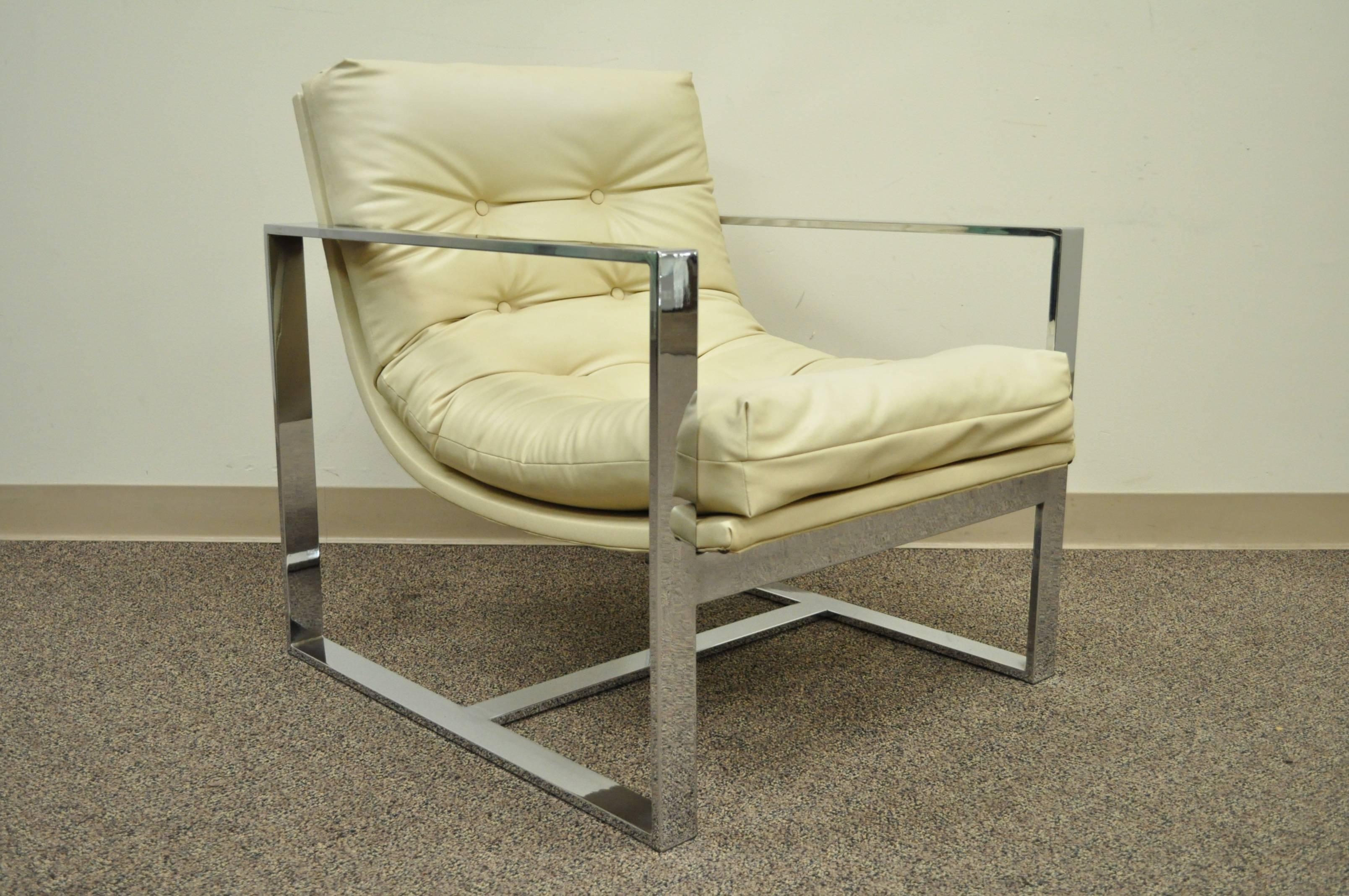 Mid Century Modern Milo Baughman Style Chrome Flat Bar Scoop Lounge Club Chair For Sale 2