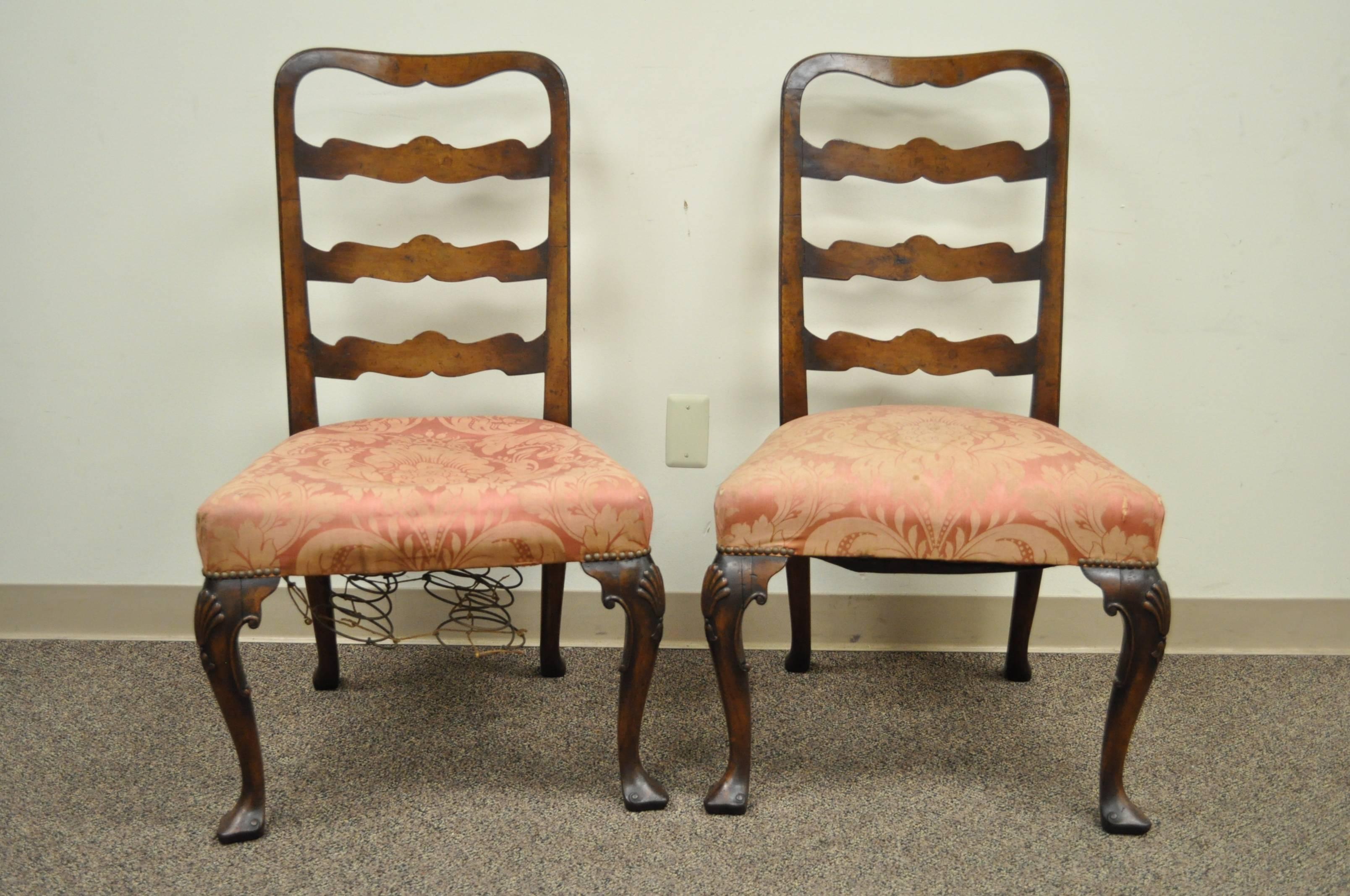 Pair of 18th C Hand Carved Walnut George II Ladder Back Dining Side Chairs For Sale 5