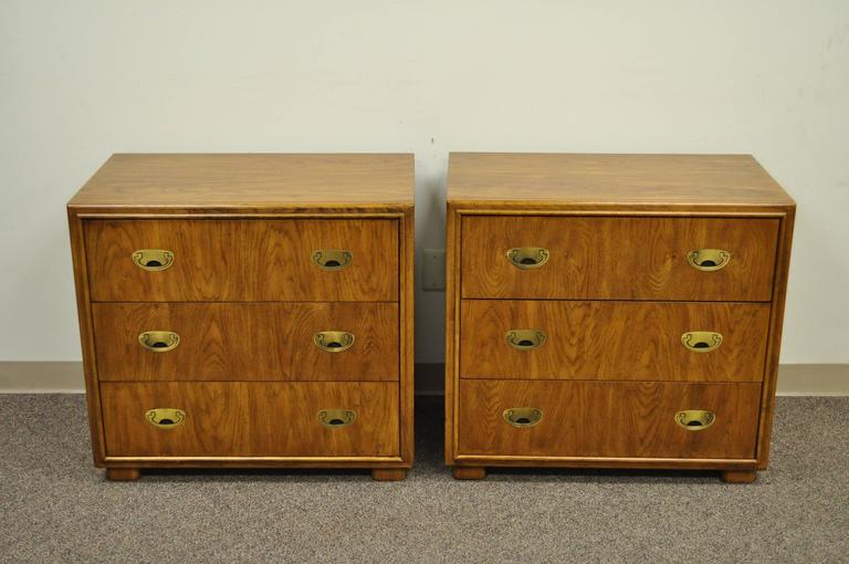 Pair of Campaign Style Bachelor Chests or Bedside Tables by Drexel