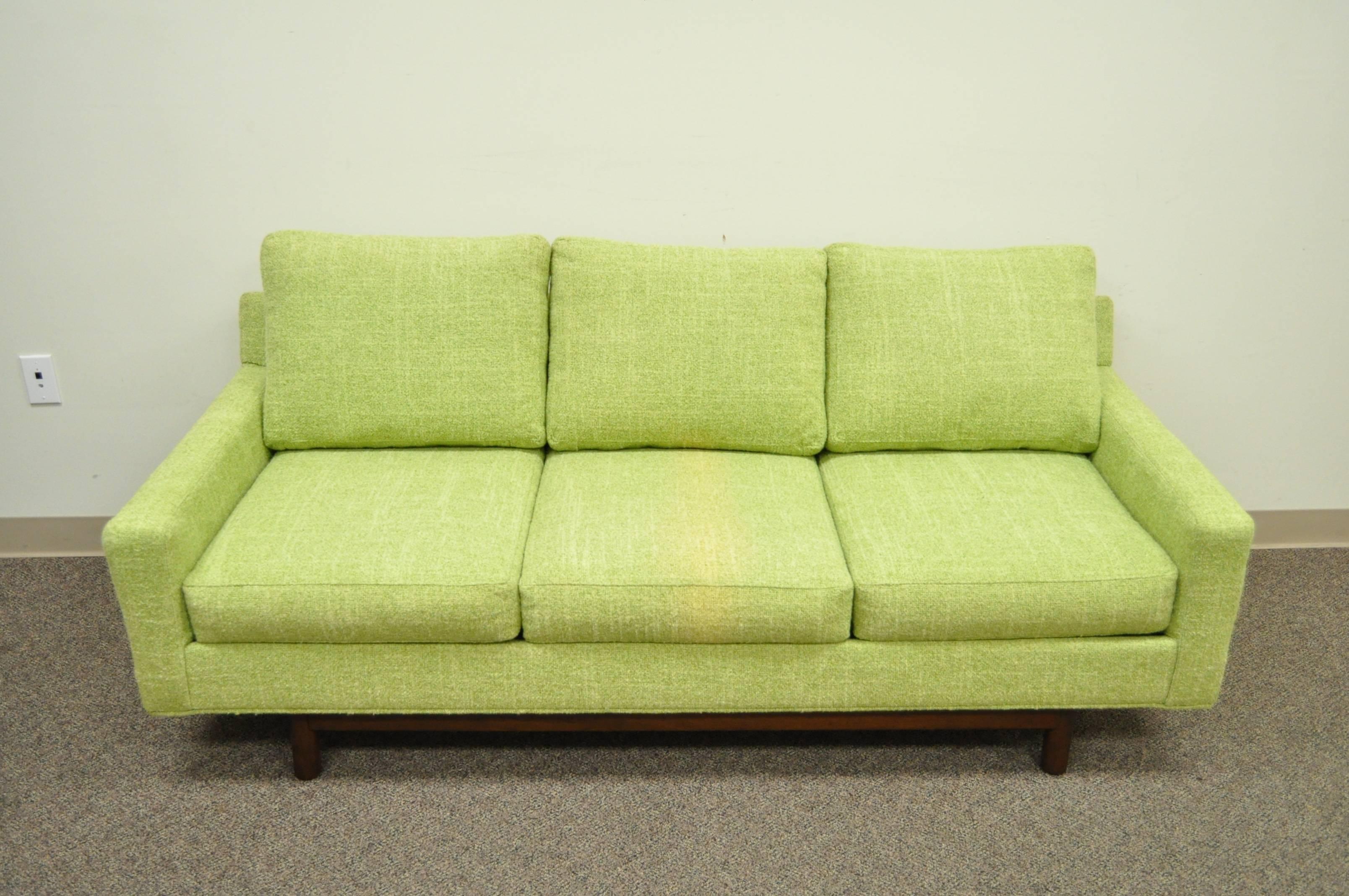 Mid-Century Modern 1960s Vintage Mid Century Modern Green Square Frame Upholstered Modernist Sofa