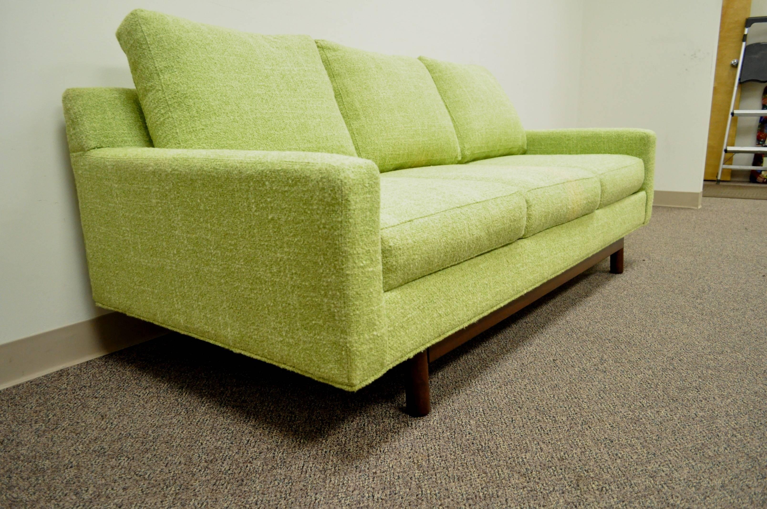 Fabric 1960s Vintage Mid Century Modern Green Square Frame Upholstered Modernist Sofa