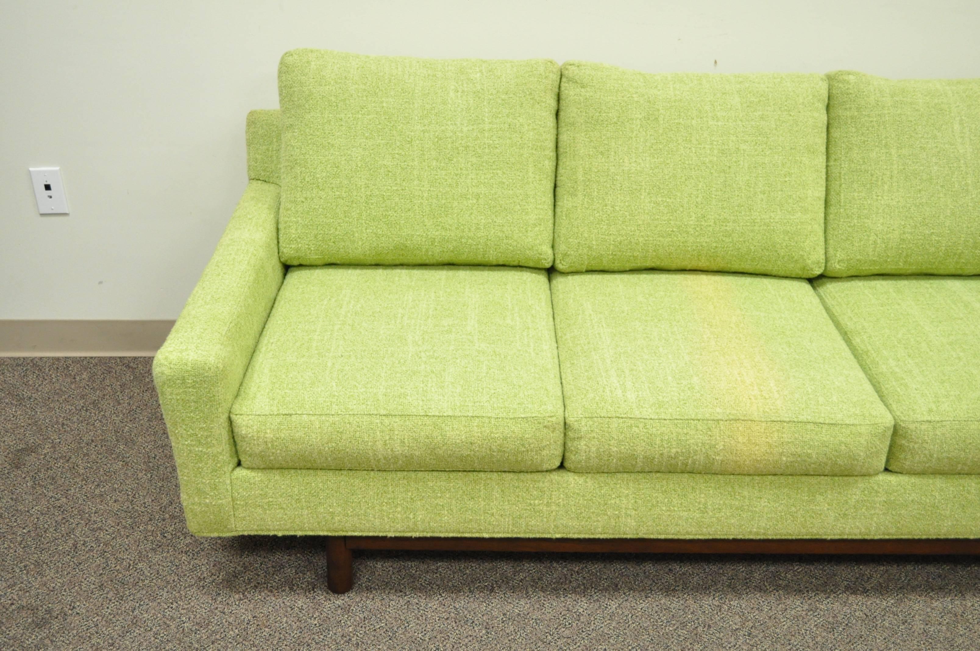 American 1960s Vintage Mid Century Modern Green Square Frame Upholstered Modernist Sofa