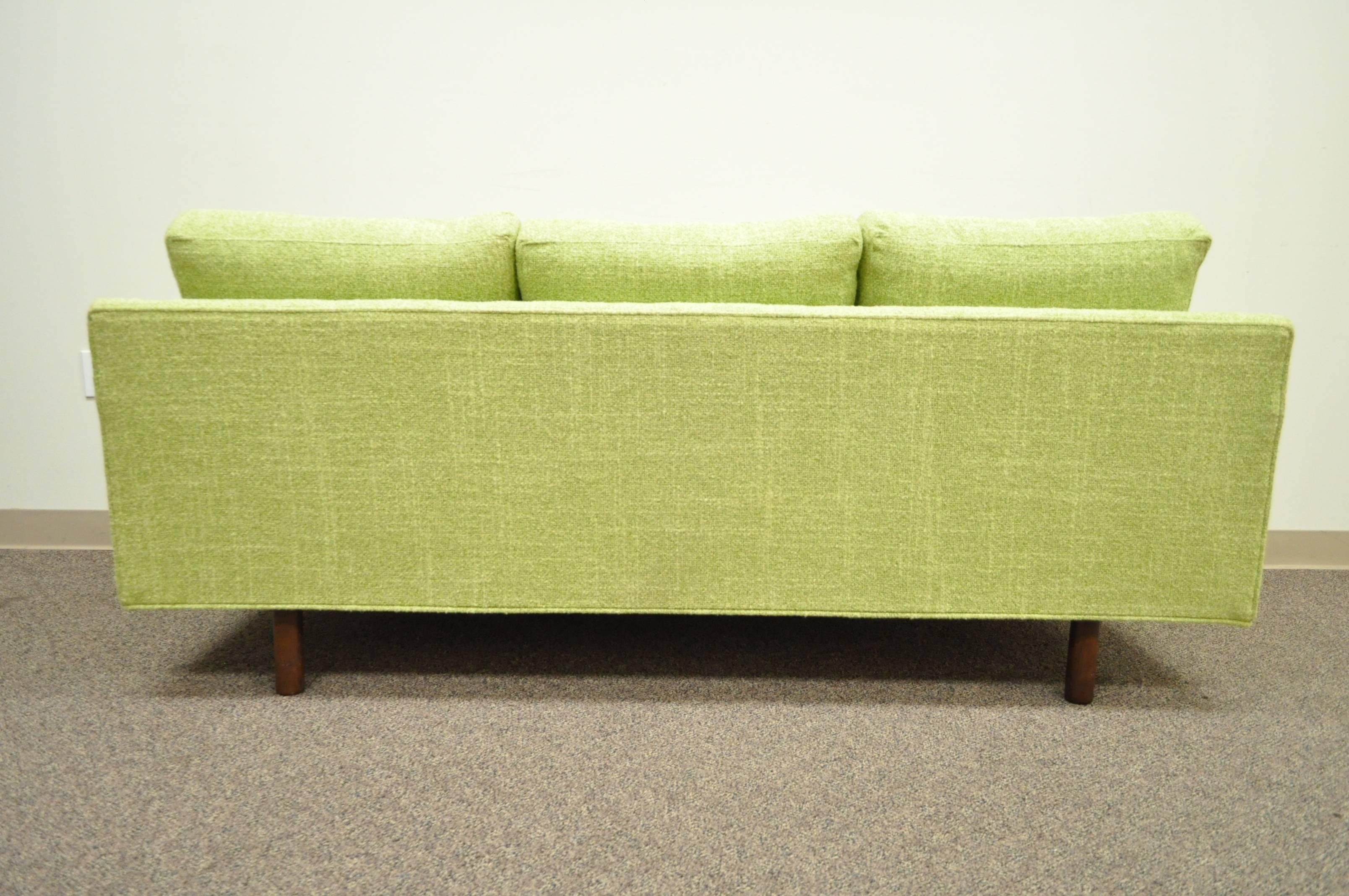 20th Century 1960s Vintage Mid Century Modern Green Square Frame Upholstered Modernist Sofa