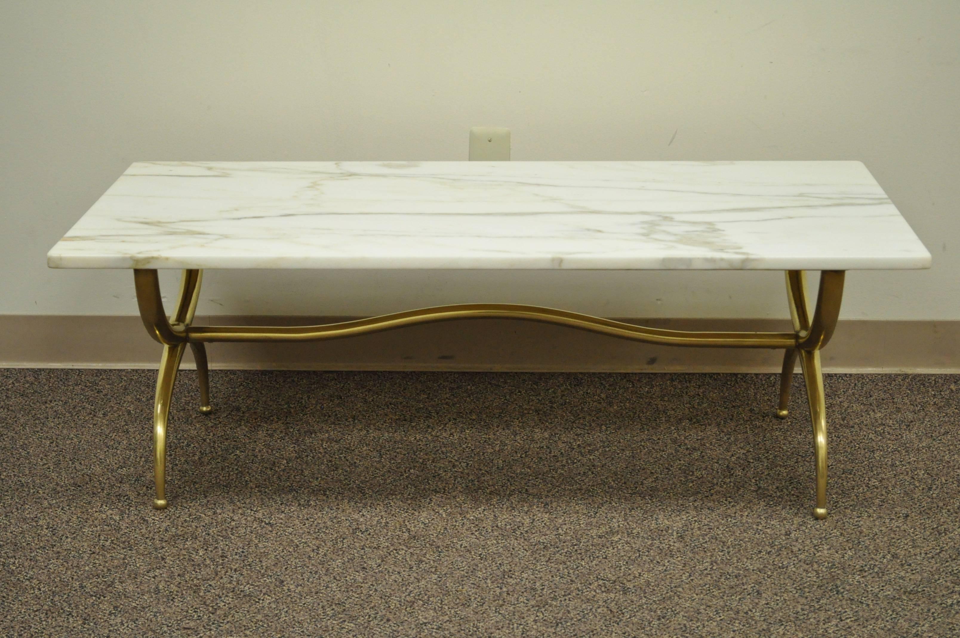 Sculptural Italian Brass & Marble Coffee Table after Gio Ponti 5