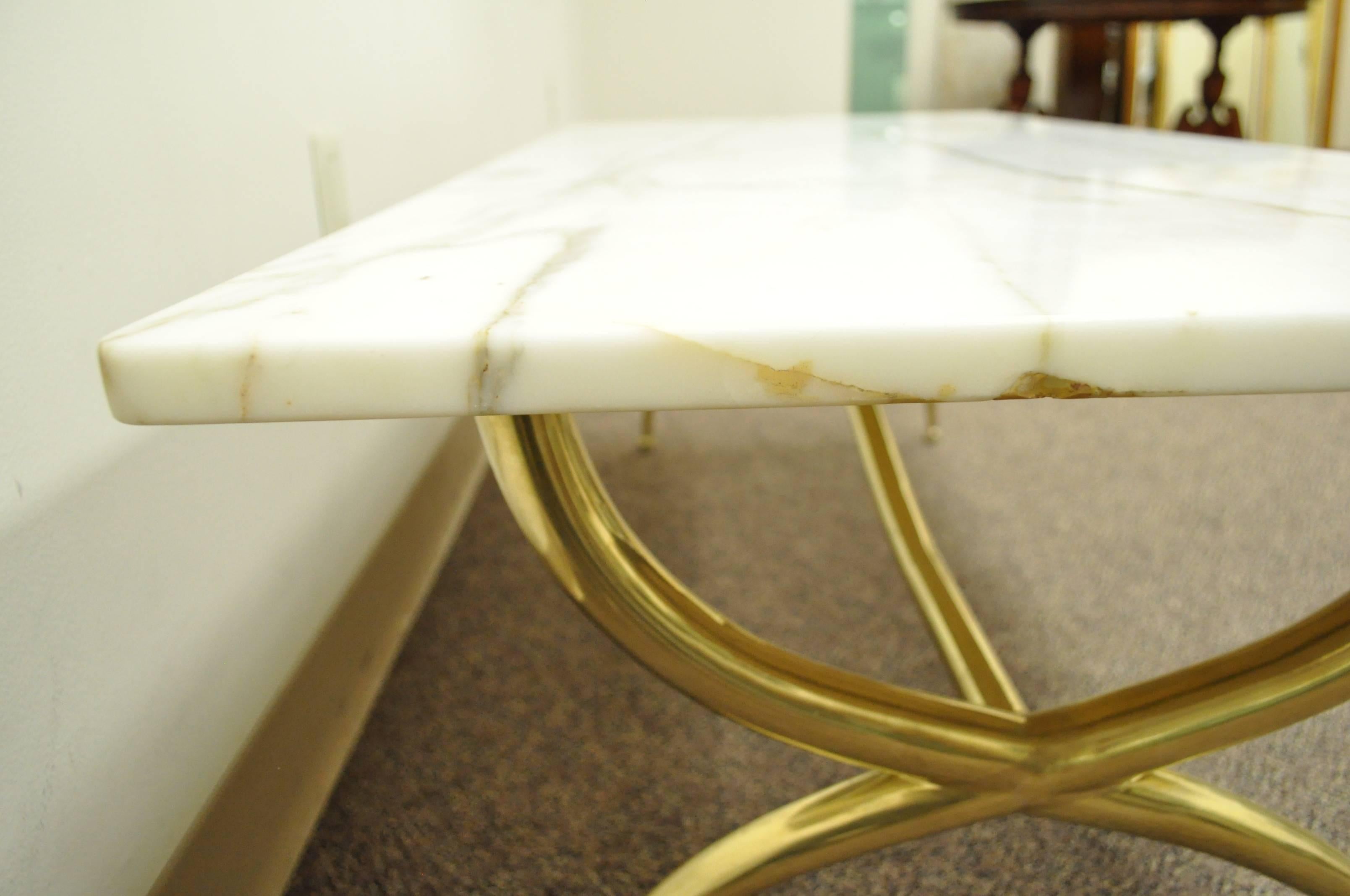 Sculptural Italian Brass & Marble Coffee Table after Gio Ponti 1