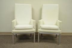 Pair of Mid Century Modern Brushed Aluminum Parsons Style Tall Back Armchairs
