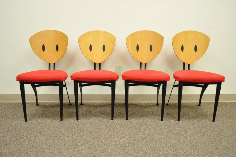 Set of 4 Steel and Maple Memphis Style Dining Chairs by Nia Made in