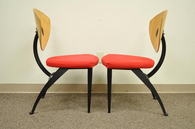 Set of 4 Steel and Maple Memphis Style Dining Chairs by Nia Made in