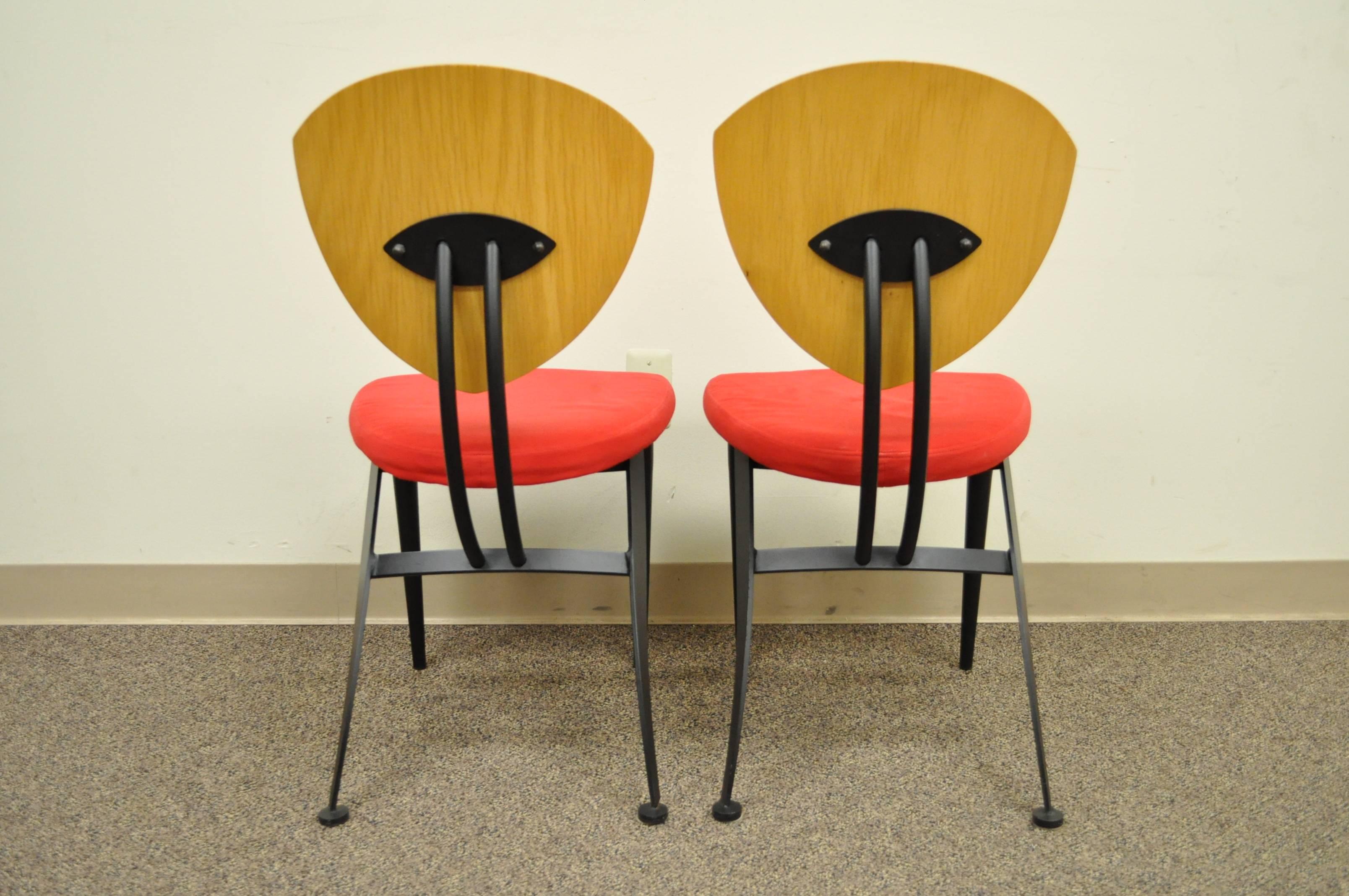 20th Century Set of 4 Steel & Maple Memphis Style Dining Chairs by Nia - Made in Israel  For Sale