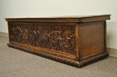 Large 17th Century Figural Carved Griffin Gothic Coffer or Blanket Chest