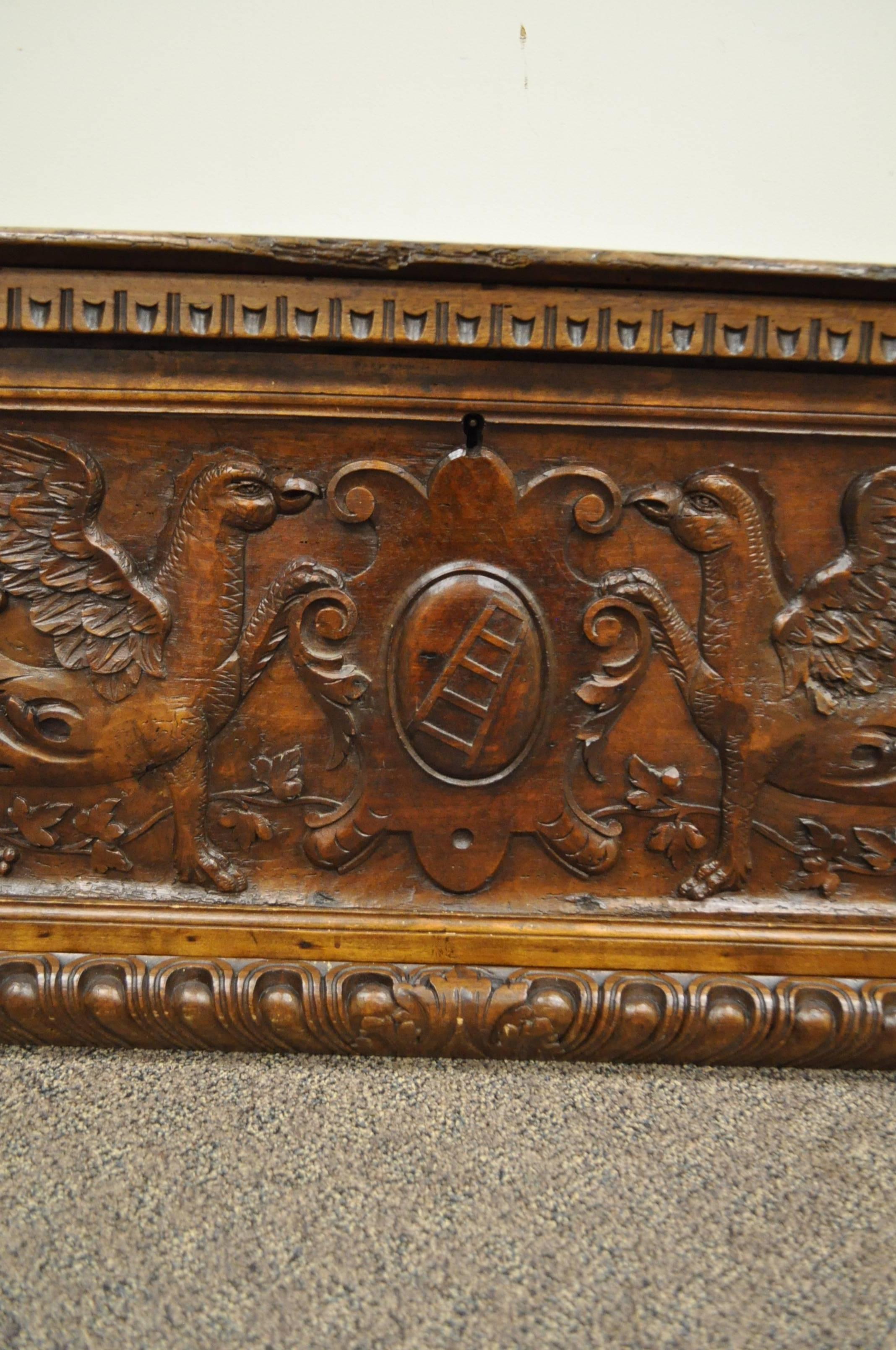 European Large 17th Century Figural Carved Griffin Gothic Coffer or Blanket Chest For Sale