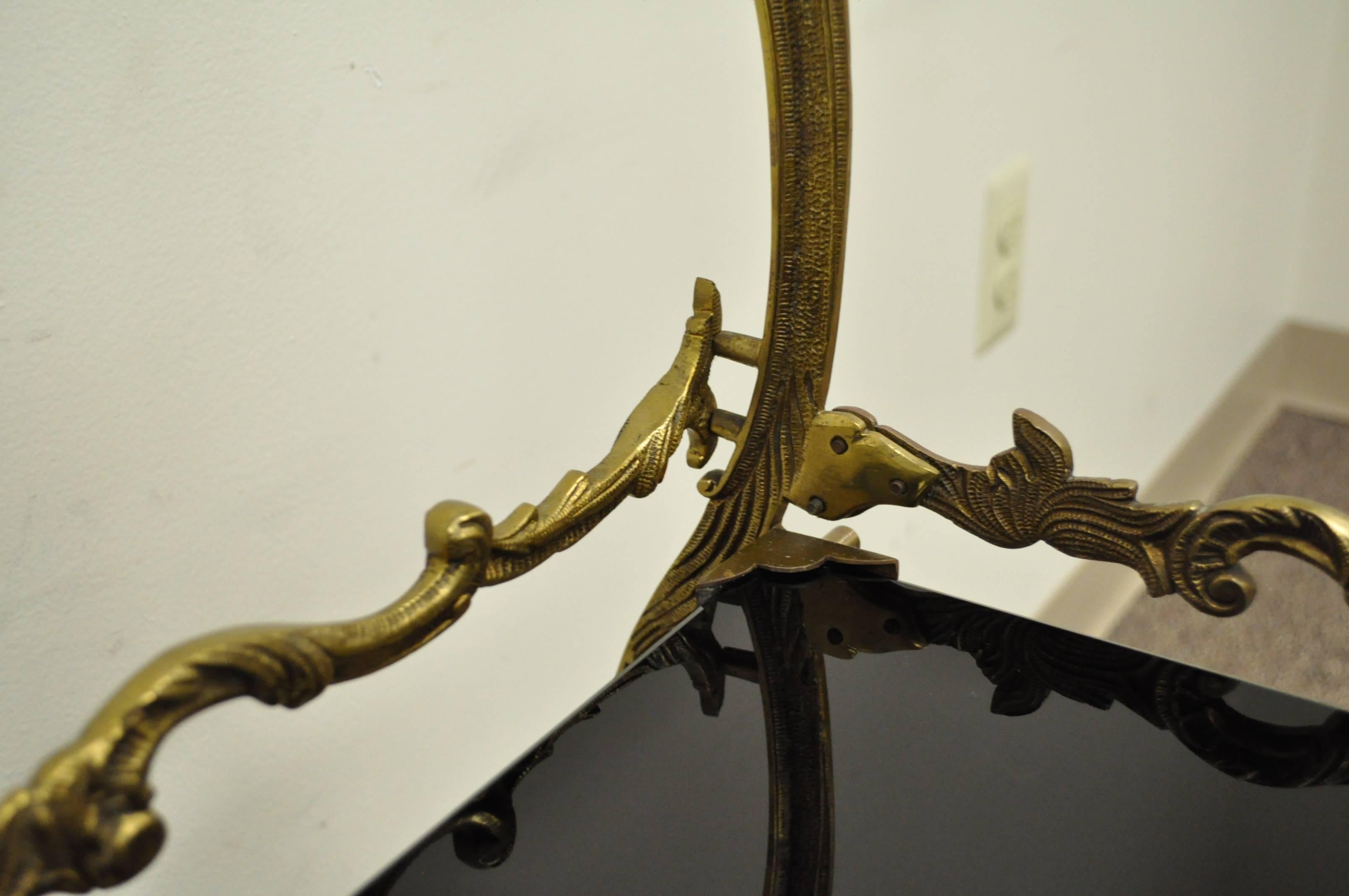 20th Century Ornate French Brass and Black Glass Dessert or Bar Cart with Removable Tray