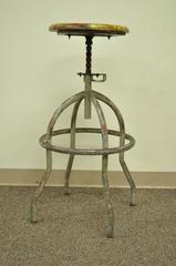 Vintage Adjustable Wood & Metal Work Stool Artist Painters Drafting Swivel Chair