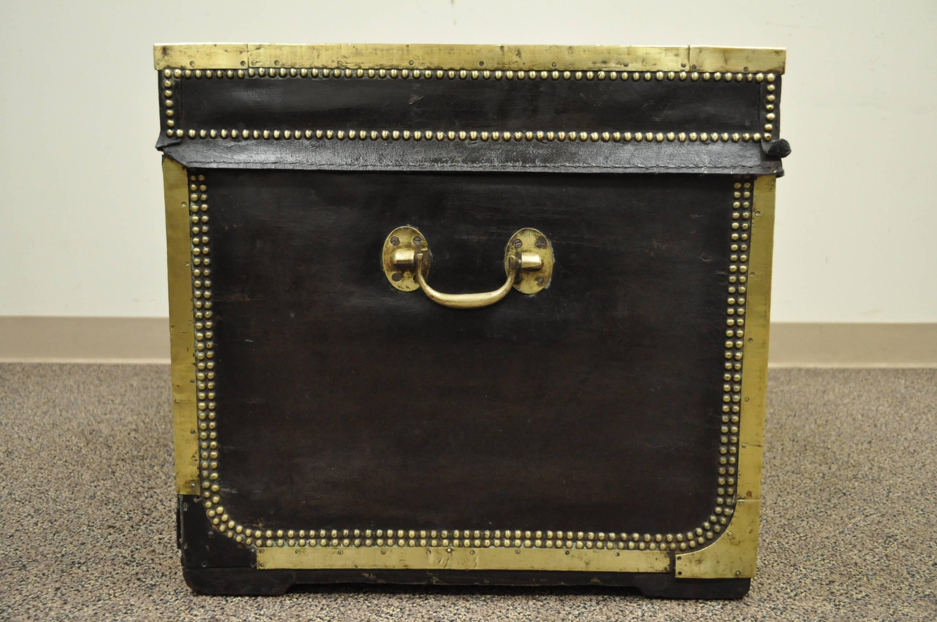 19th Century English Campaign Trunk or Chest of Camphor Wood in Leather & Brass 2