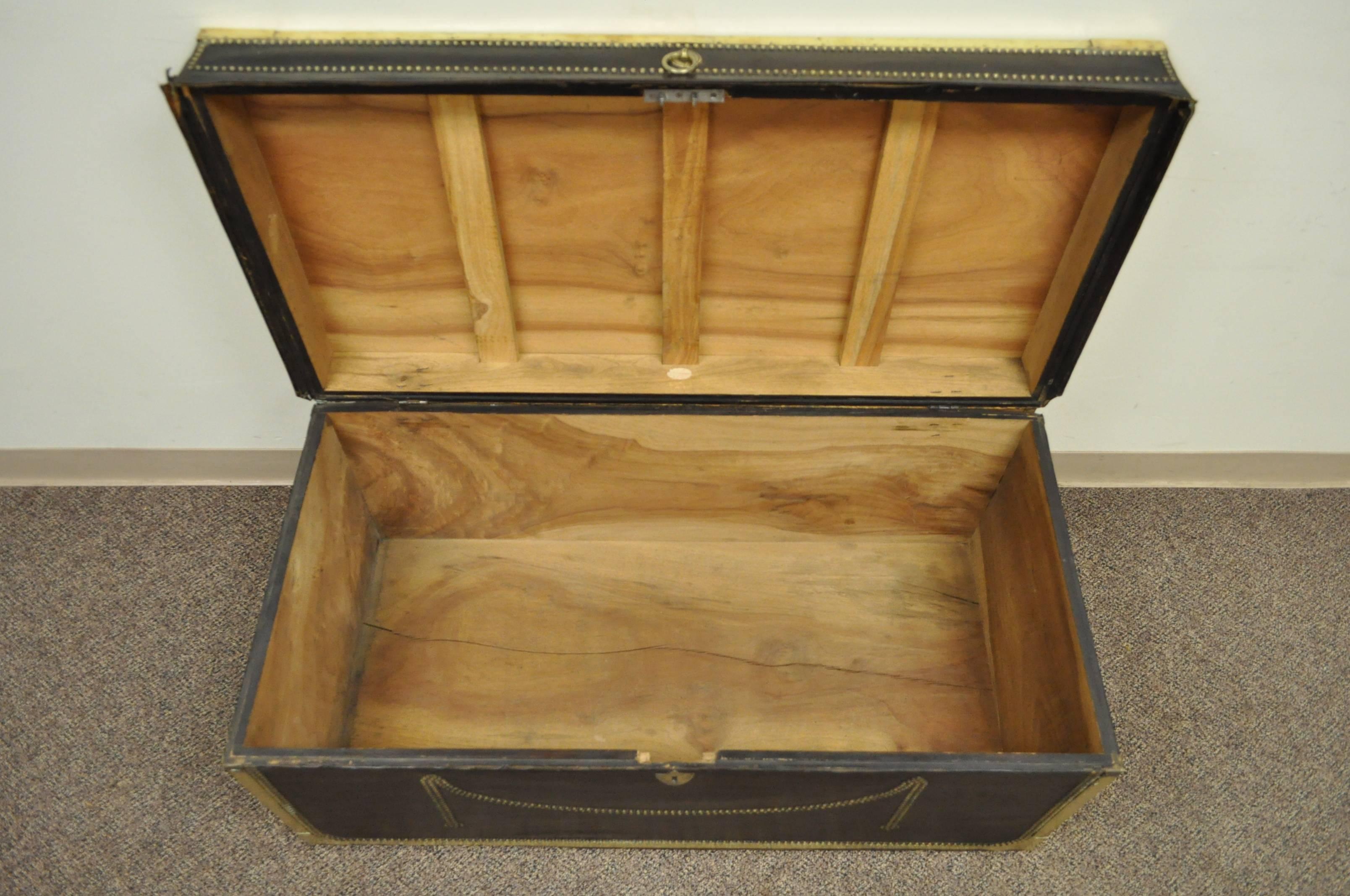 19th Century English Campaign Trunk or Chest of Camphor Wood in Leather & Brass 4