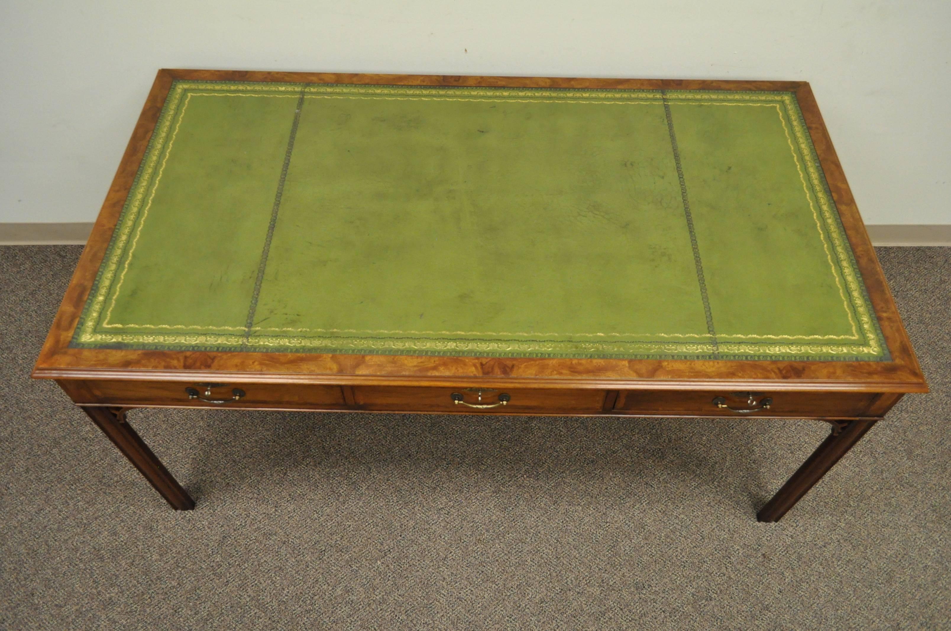 20th Century Custom English Leather Chippendale Style Six-Drawer Partners Desk In Good Condition In Philadelphia, PA