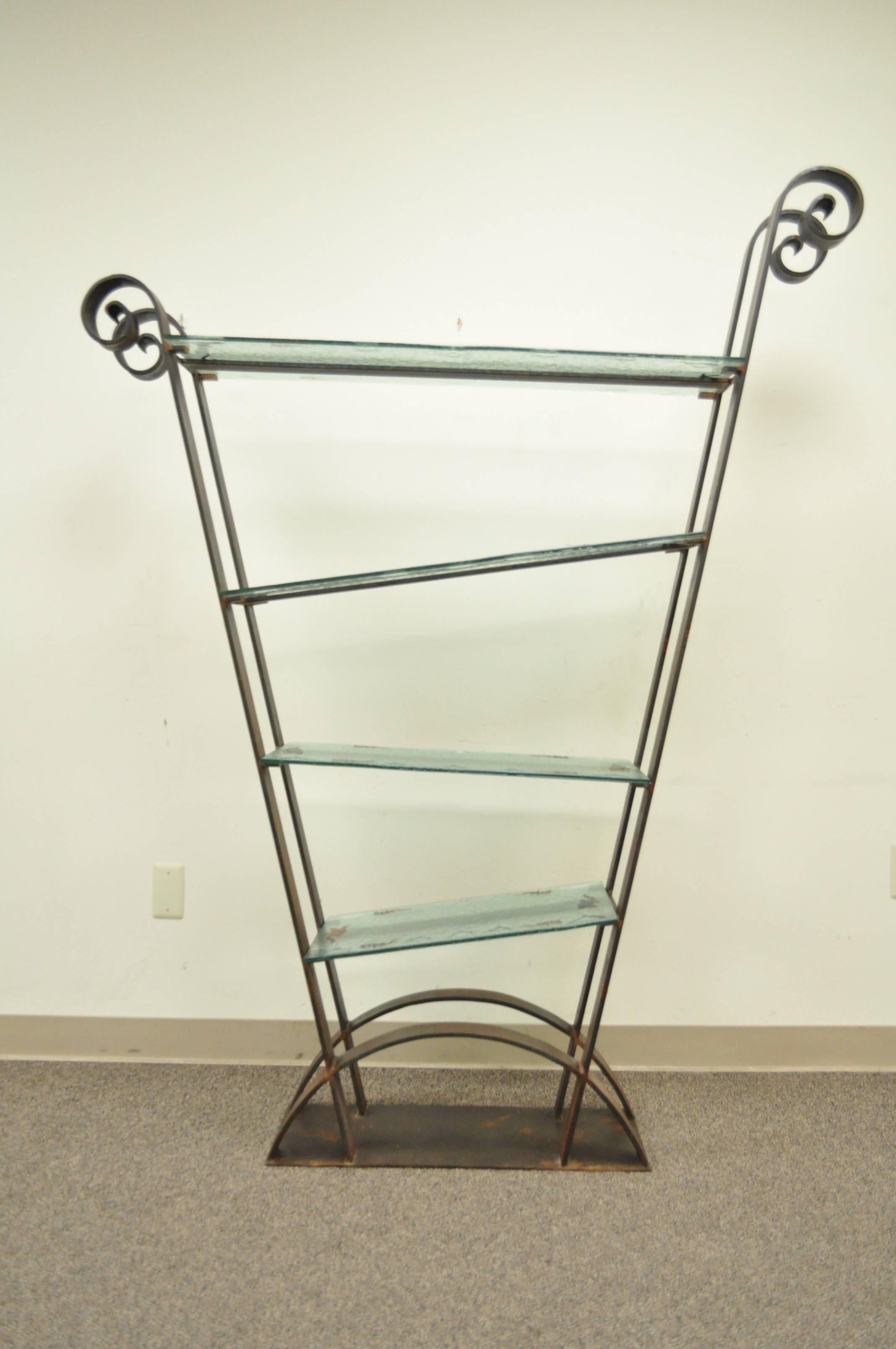 Mid-Century Modern Sculptural Artisan Crafted Iron & Glass Ètagerè or Bookshelf For Sale 3