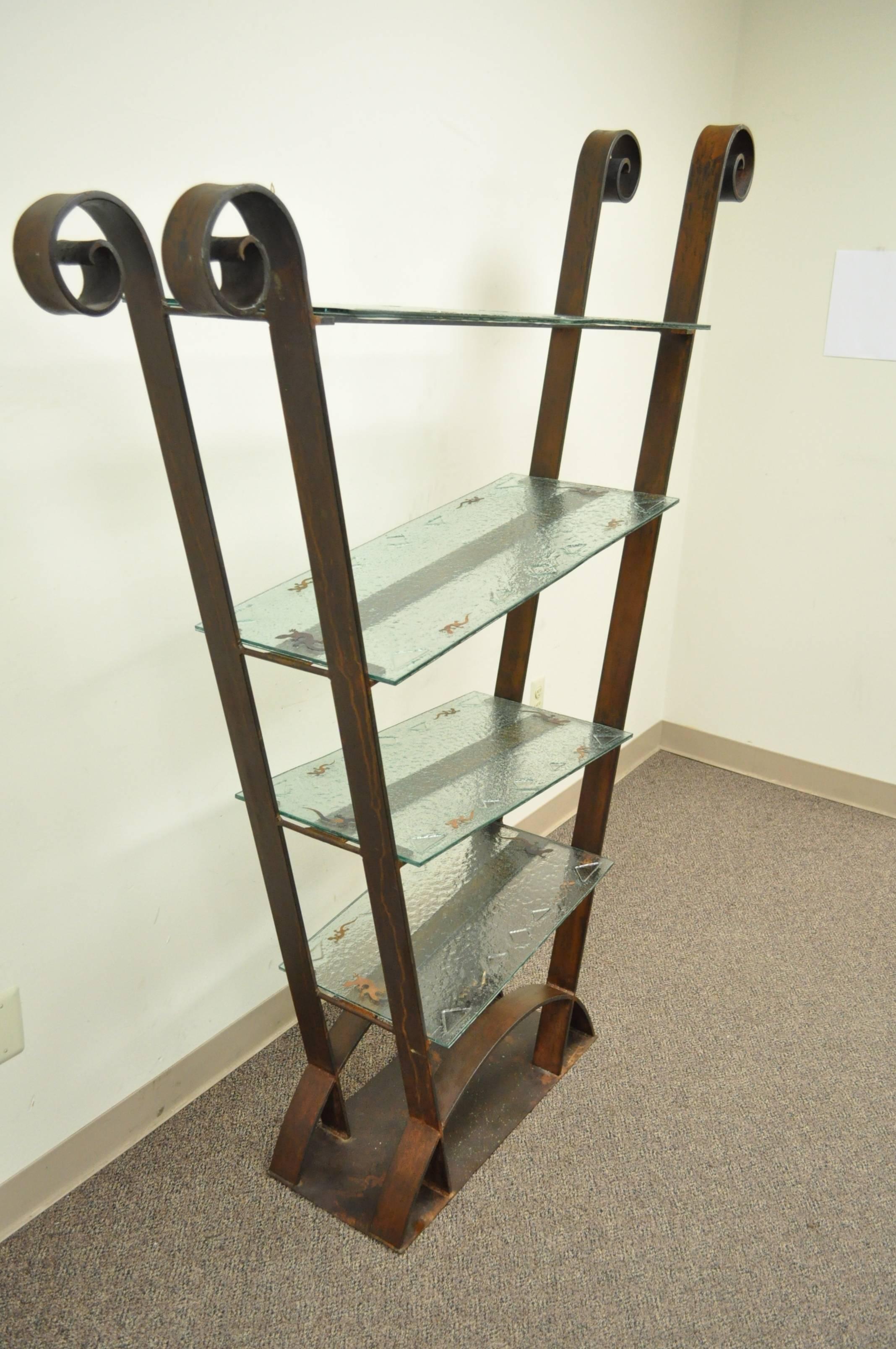 Mid-Century Modern Sculptural Artisan Crafted Iron & Glass Ètagerè or Bookshelf For Sale 2