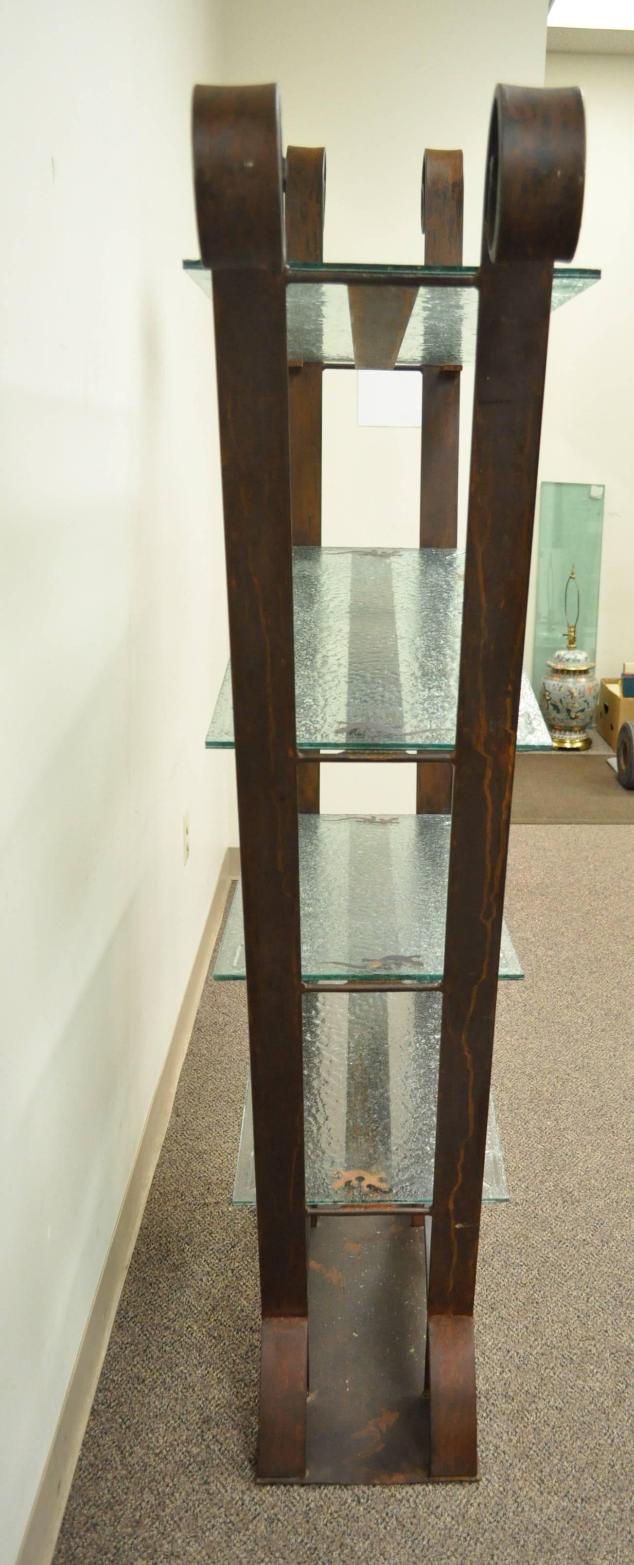 Mid-Century Modern Sculptural Artisan Crafted Iron & Glass Ètagerè or Bookshelf In Excellent Condition For Sale In Philadelphia, PA