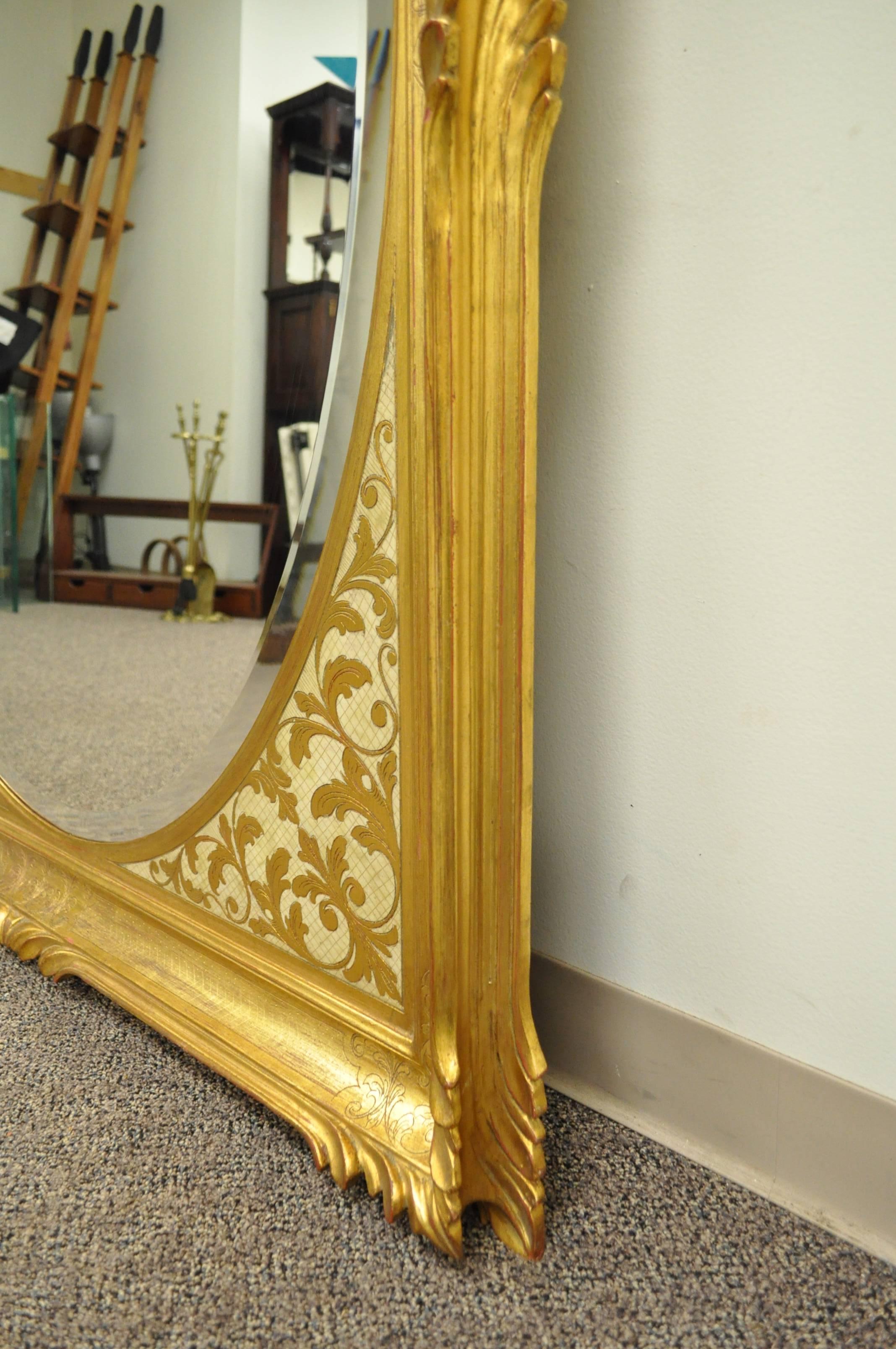 Louis XV Large Vintage 1960s Italian Florentine Gold Gilt Carved Wood Wall Sofa Mirror For Sale