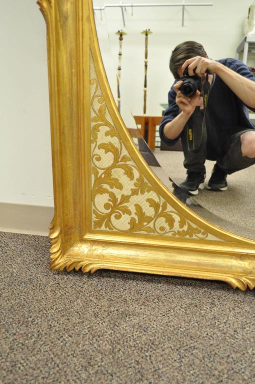 Large Vintage 1960s Italian Florentine Gold Gilt Carved Wood Wall Sofa Mirror For Sale 1
