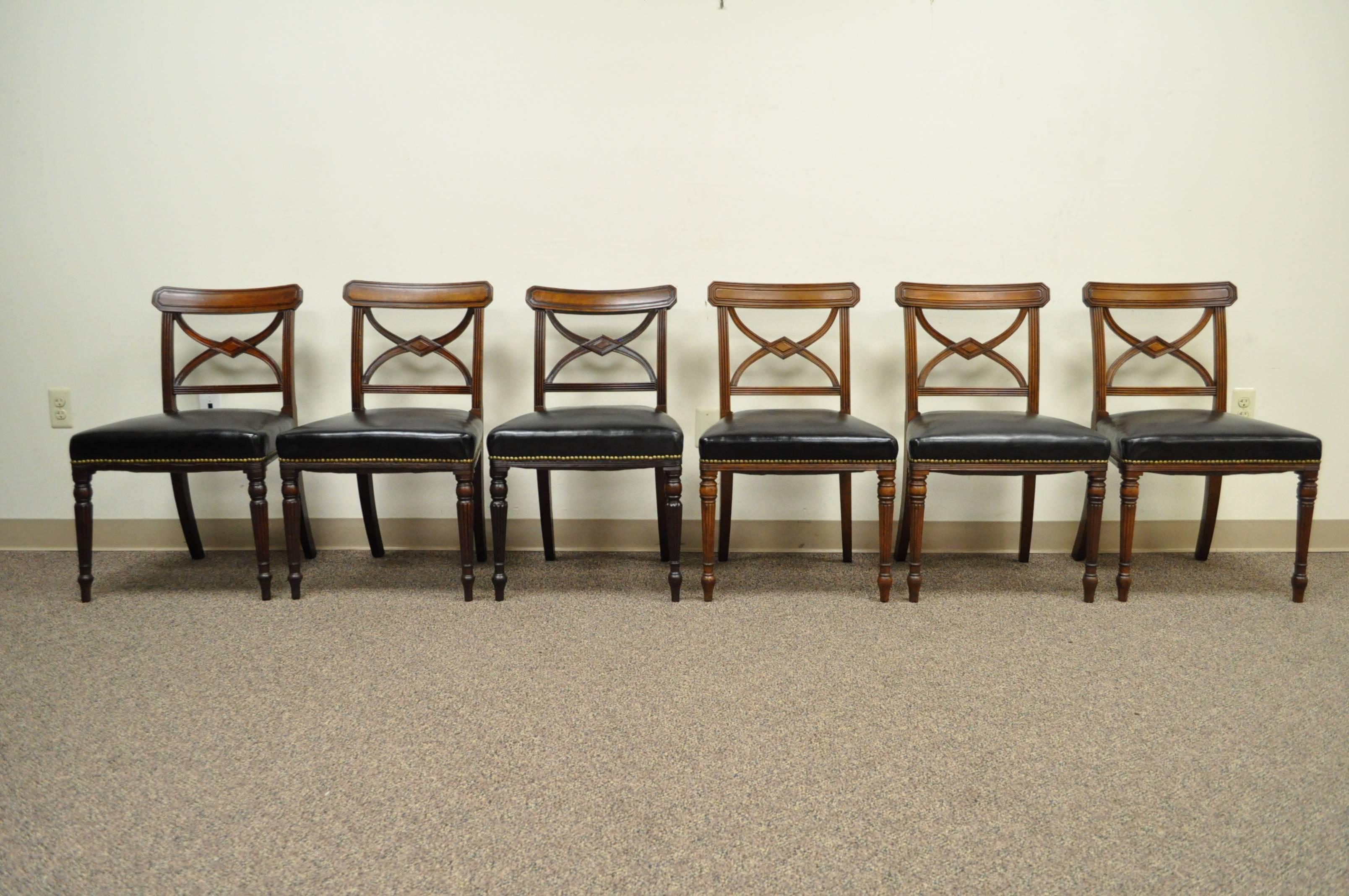 Set of 6 Custom English Regency Carved Solid Mahogany Library Dining Side Chairs 4
