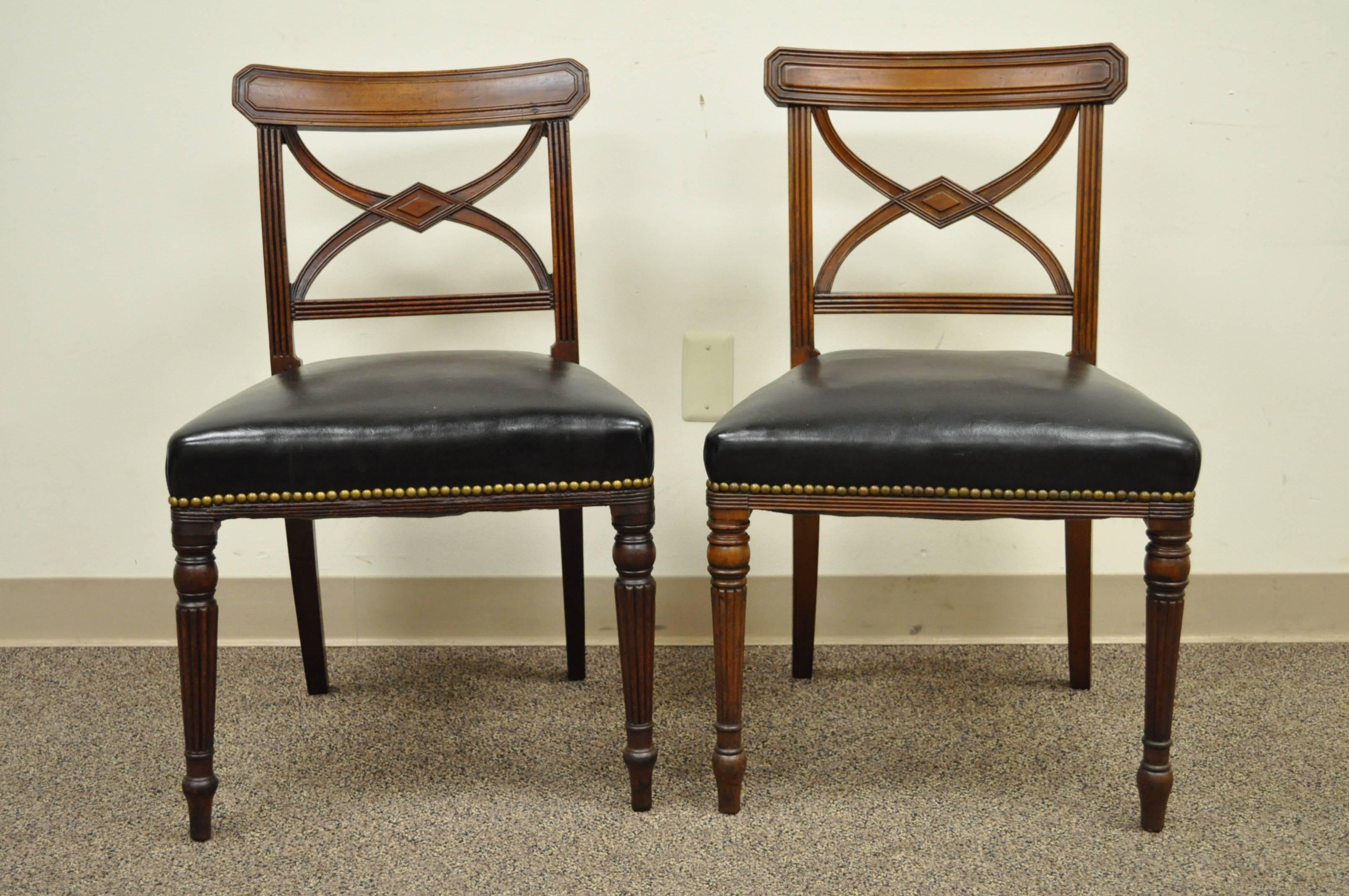 Set of 6 Custom English Regency Carved Solid Mahogany Library Dining Side Chairs 2