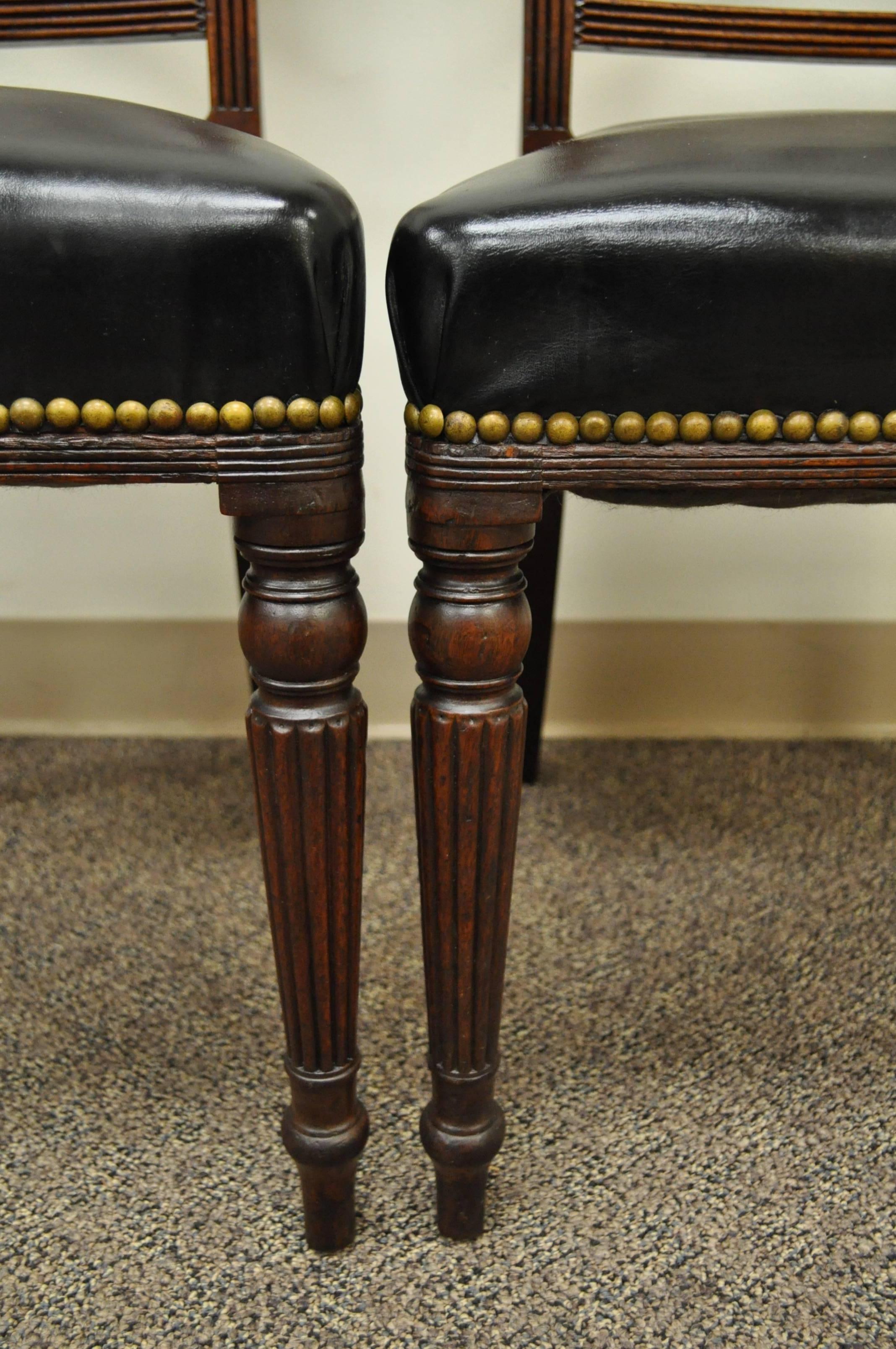 19th Century Set of 6 Custom English Regency Carved Solid Mahogany Library Dining Side Chairs
