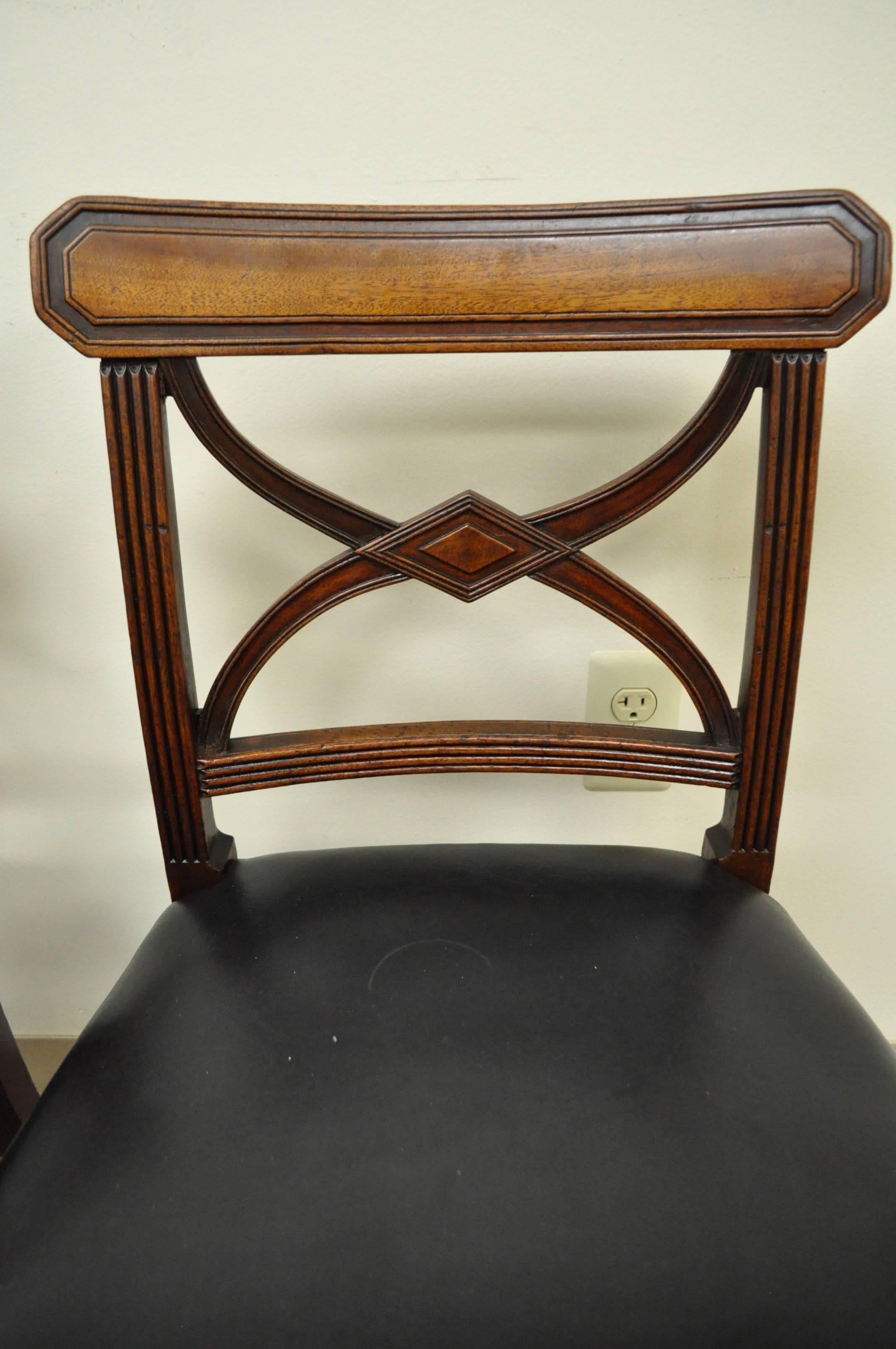 British Set of 6 Custom English Regency Carved Solid Mahogany Library Dining Side Chairs