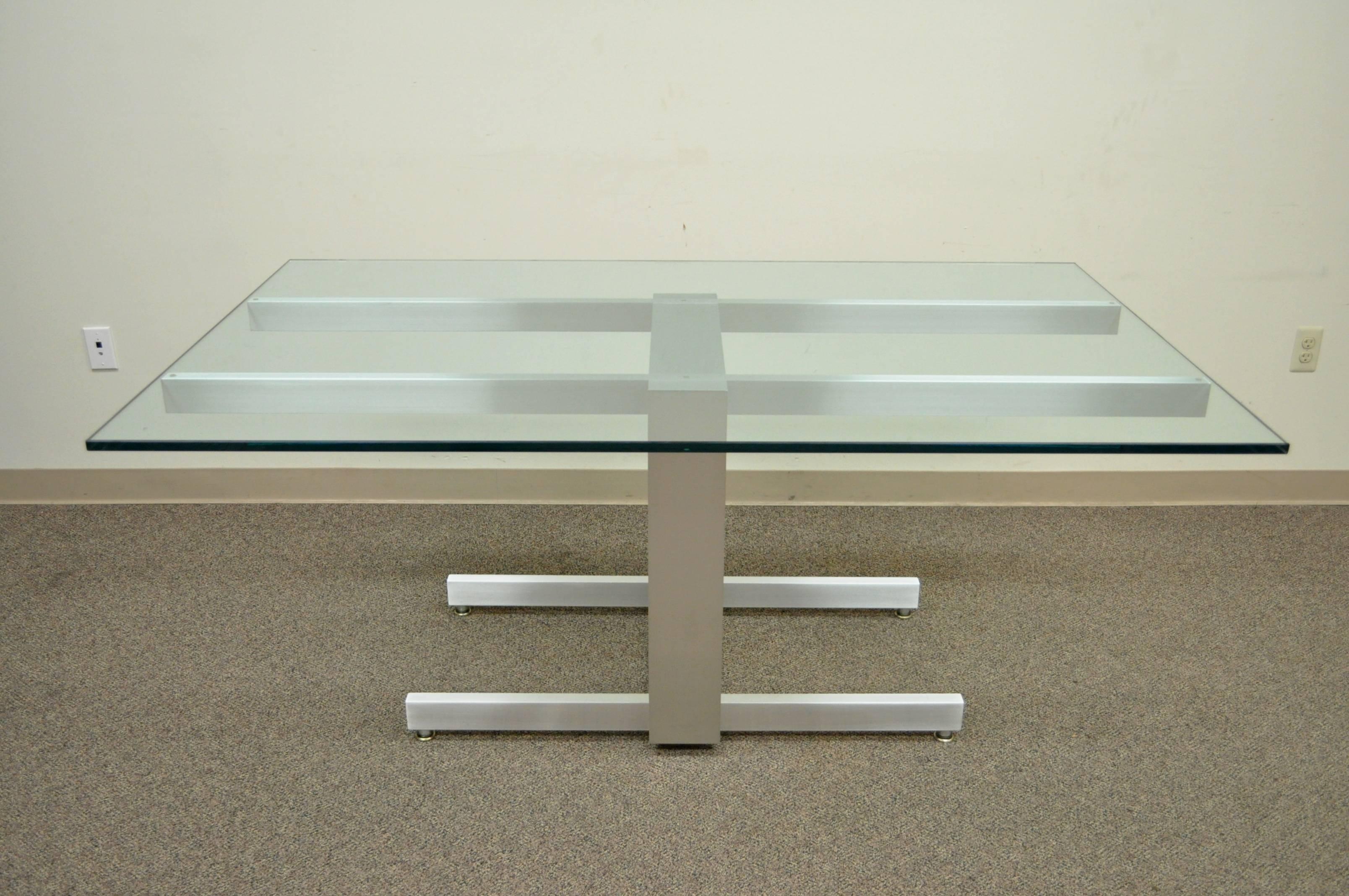 American Vladimir Kagan Brushed Aluminum & Glass Cubist Extension Dining Conference Table