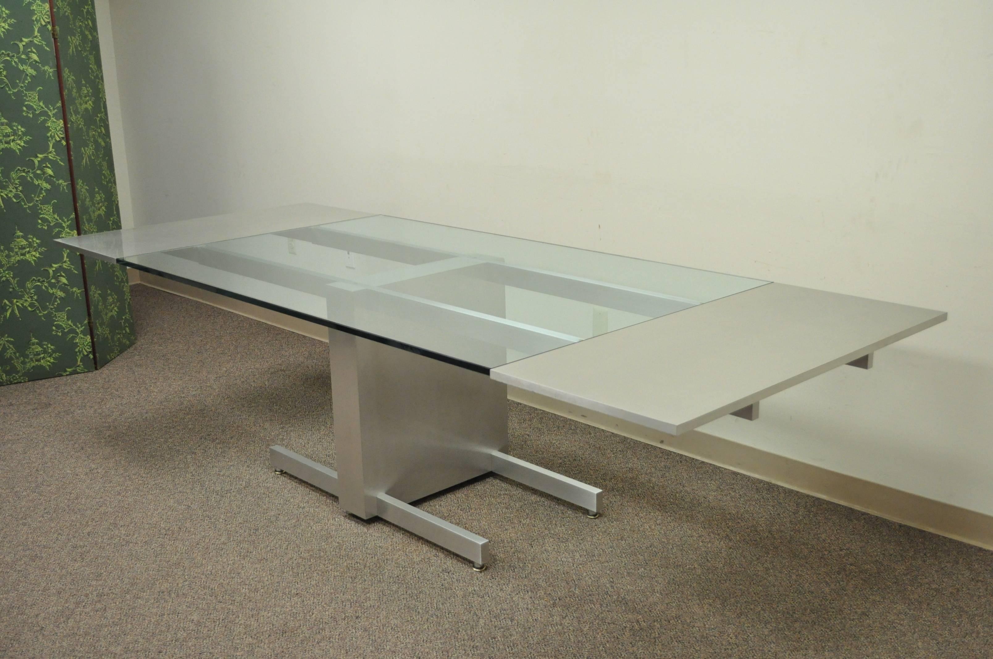 20th Century Vladimir Kagan Brushed Aluminum & Glass Cubist Extension Dining Conference Table