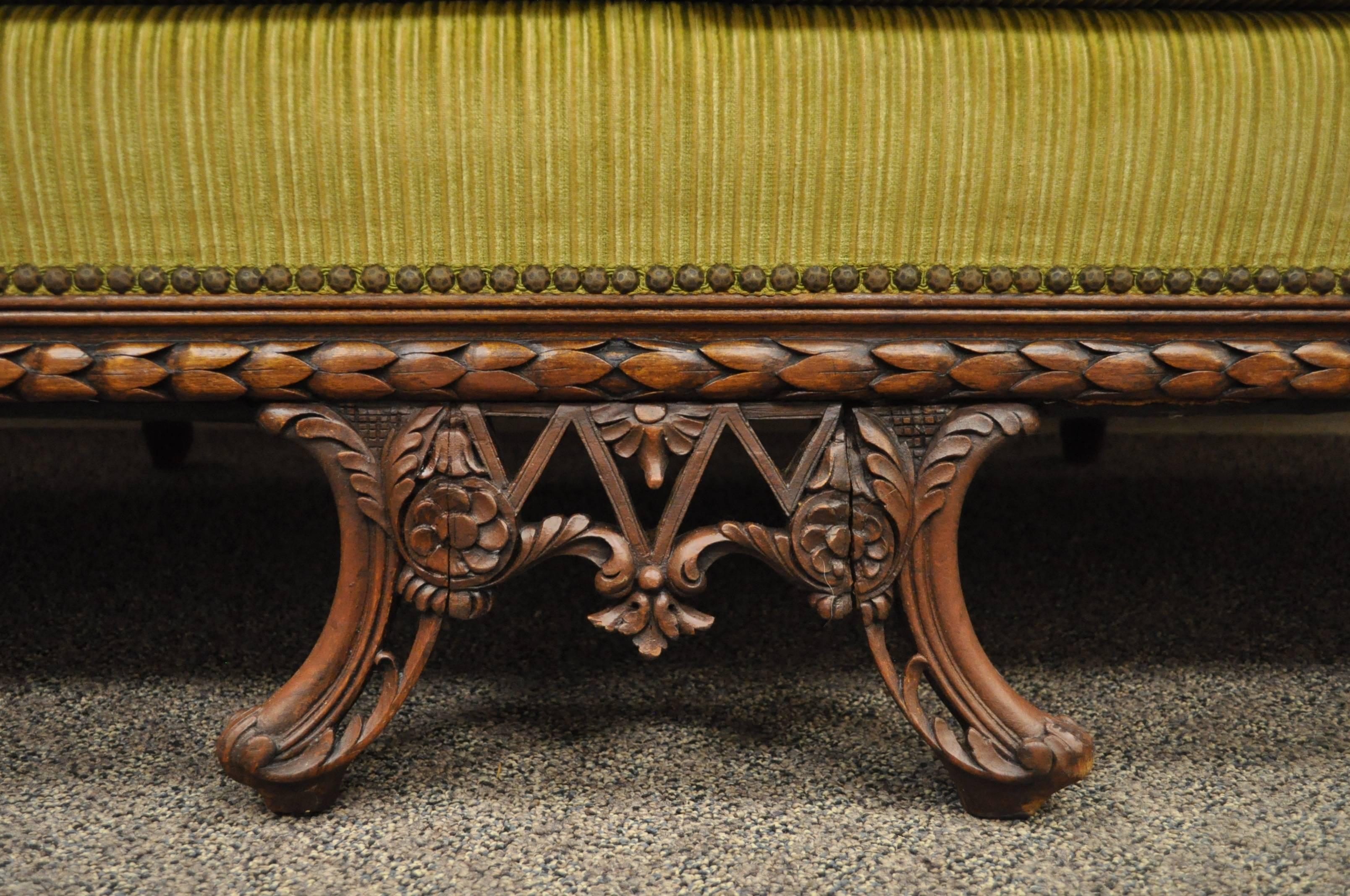 European 1930s Mahogany Chinese Chippendale Transitional Swan and Serpent Carved Sofa