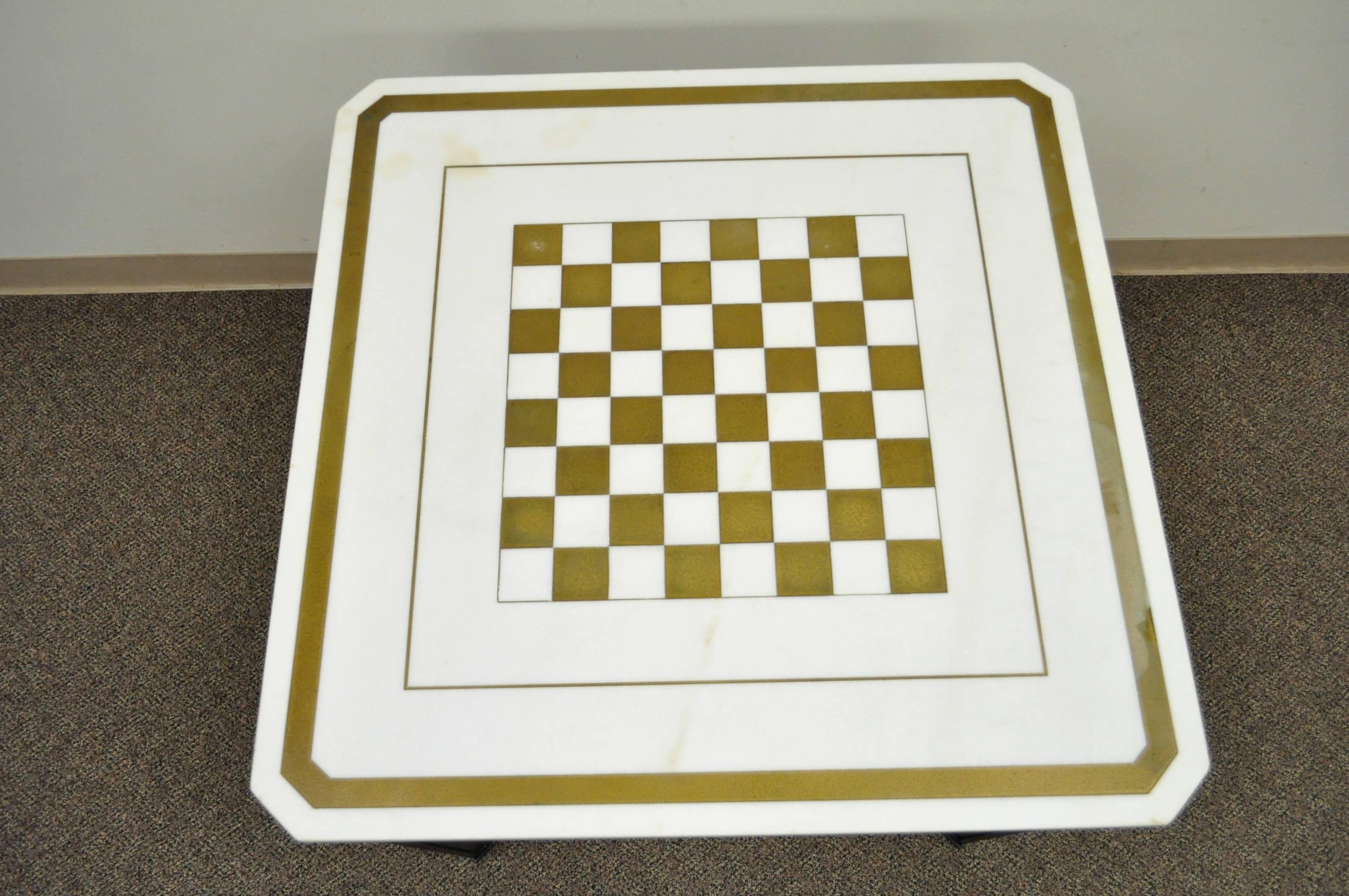 American 1940s Chippendale or George III Style Marble-Top Game Table Set with Two Chairs