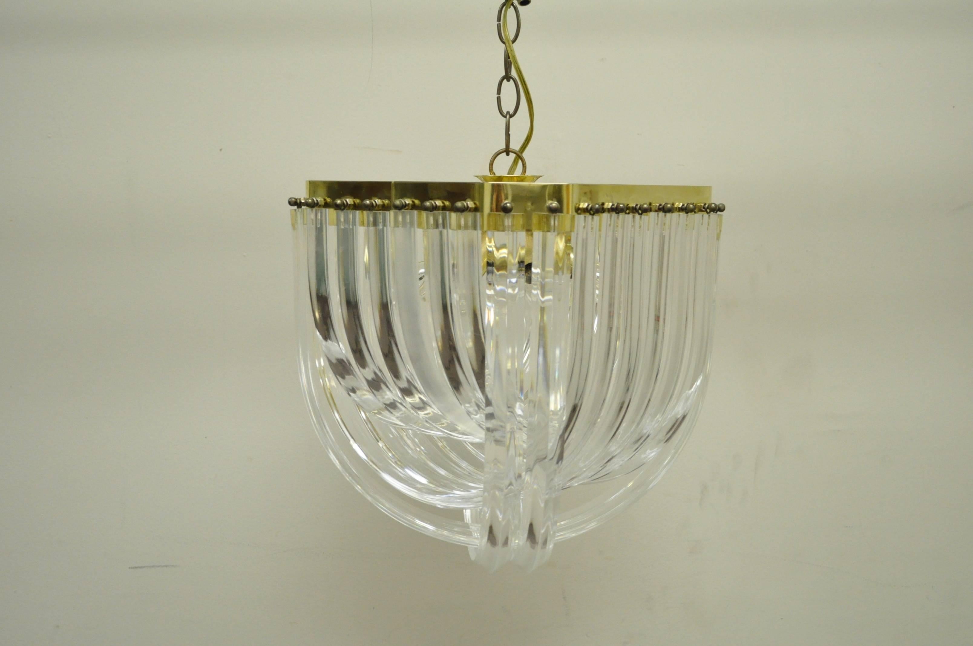 Vintage Hollywood Regency Brass and Lucite Ribbon Loop Chandelier 1