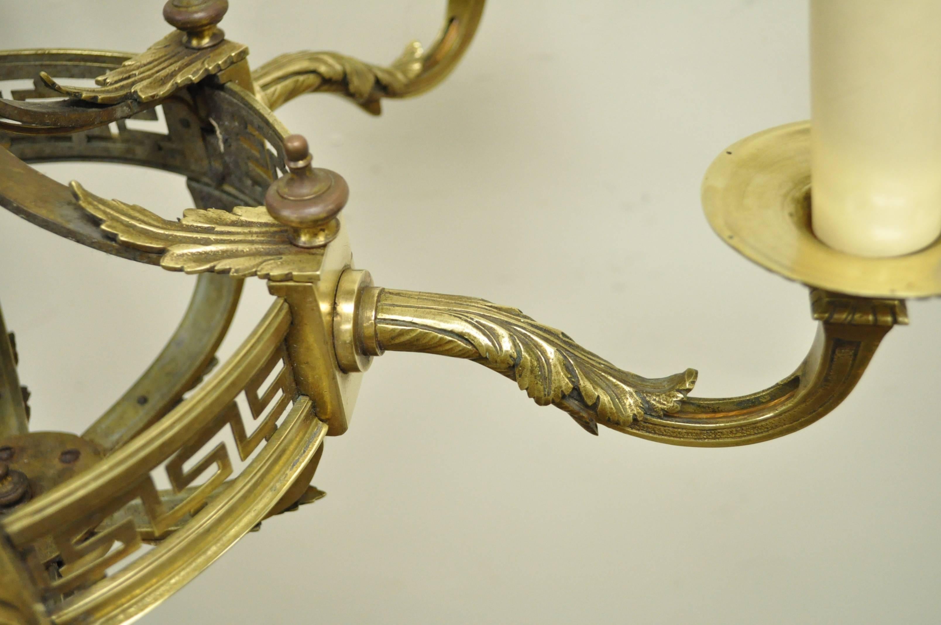 Early 20th Century French Neoclassical Style Bronze Greek Key Chandelier For Sale 2