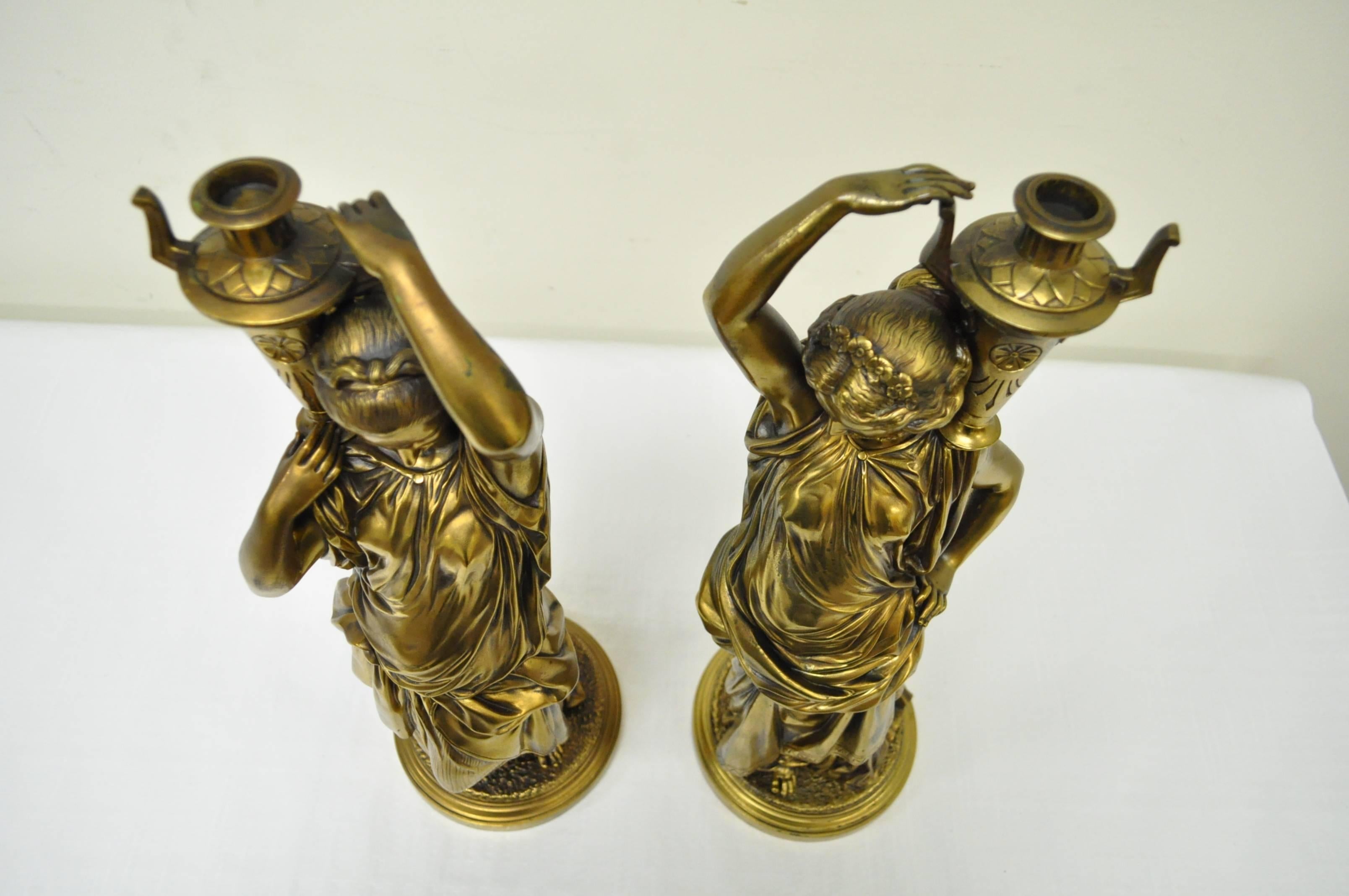 Pair of 19th Century French Classical Finely Cast Bronze Maiden Statues In Good Condition For Sale In Philadelphia, PA