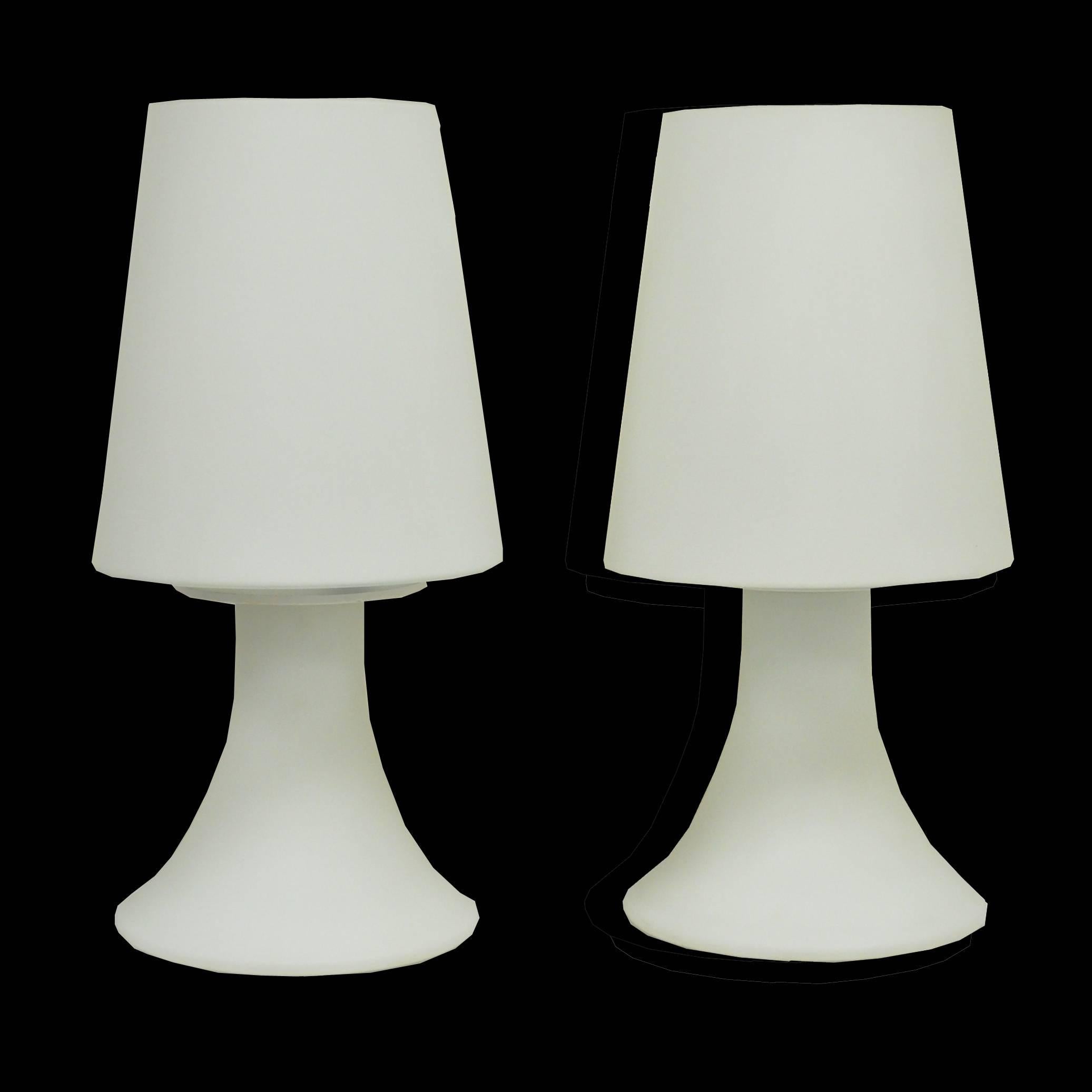 Italian Pair of White Frosted Glass Mushroom Table Lamps by Laurel For Sale