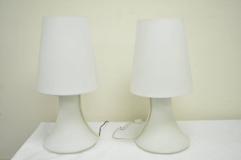 Pair Of White Frosted Glass Mushroom, Table Lamp Frosted Glass White