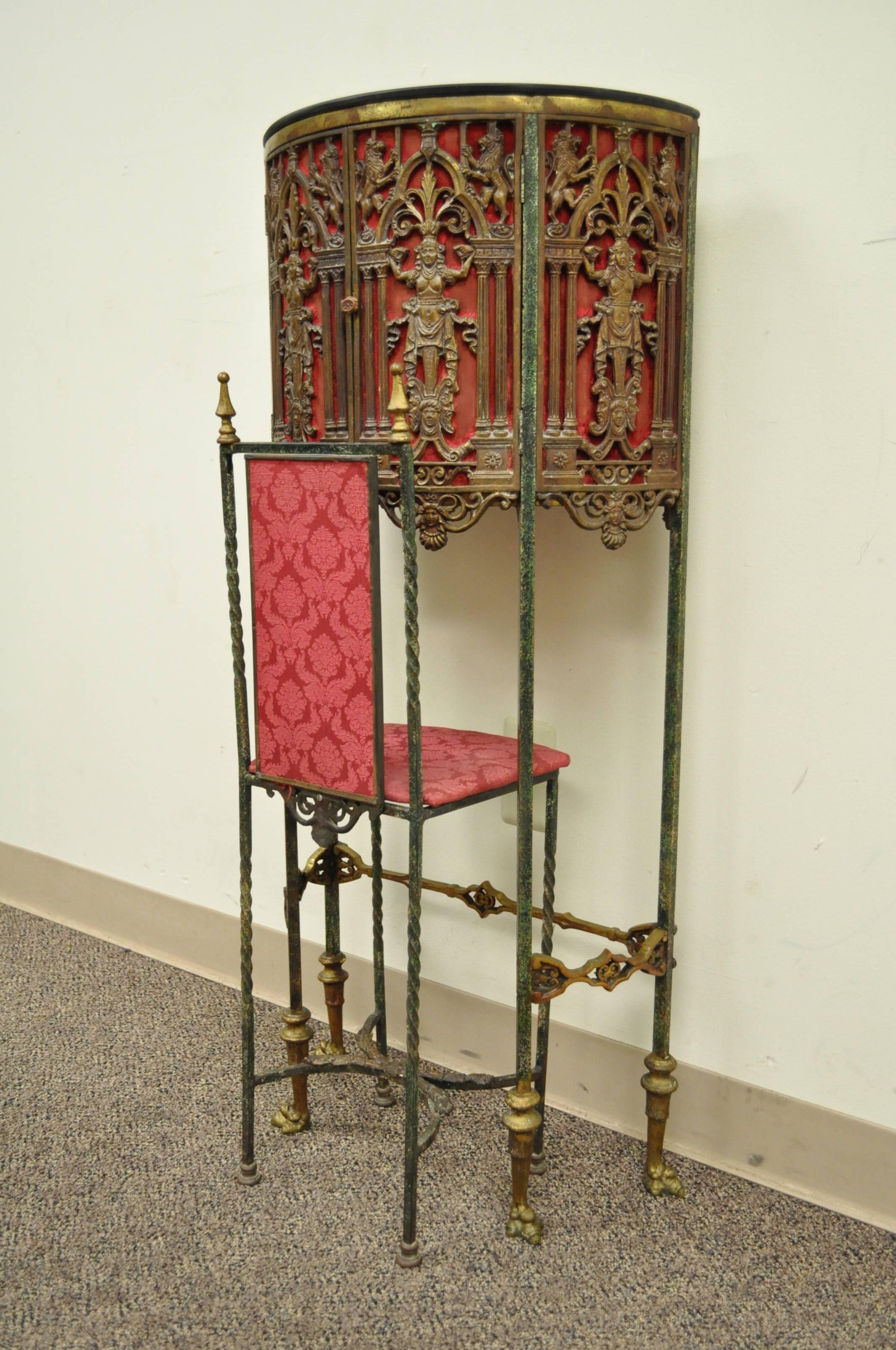 Figural Bronze and Iron Telephone Stand and Chair Attributed Oscar Bach 2