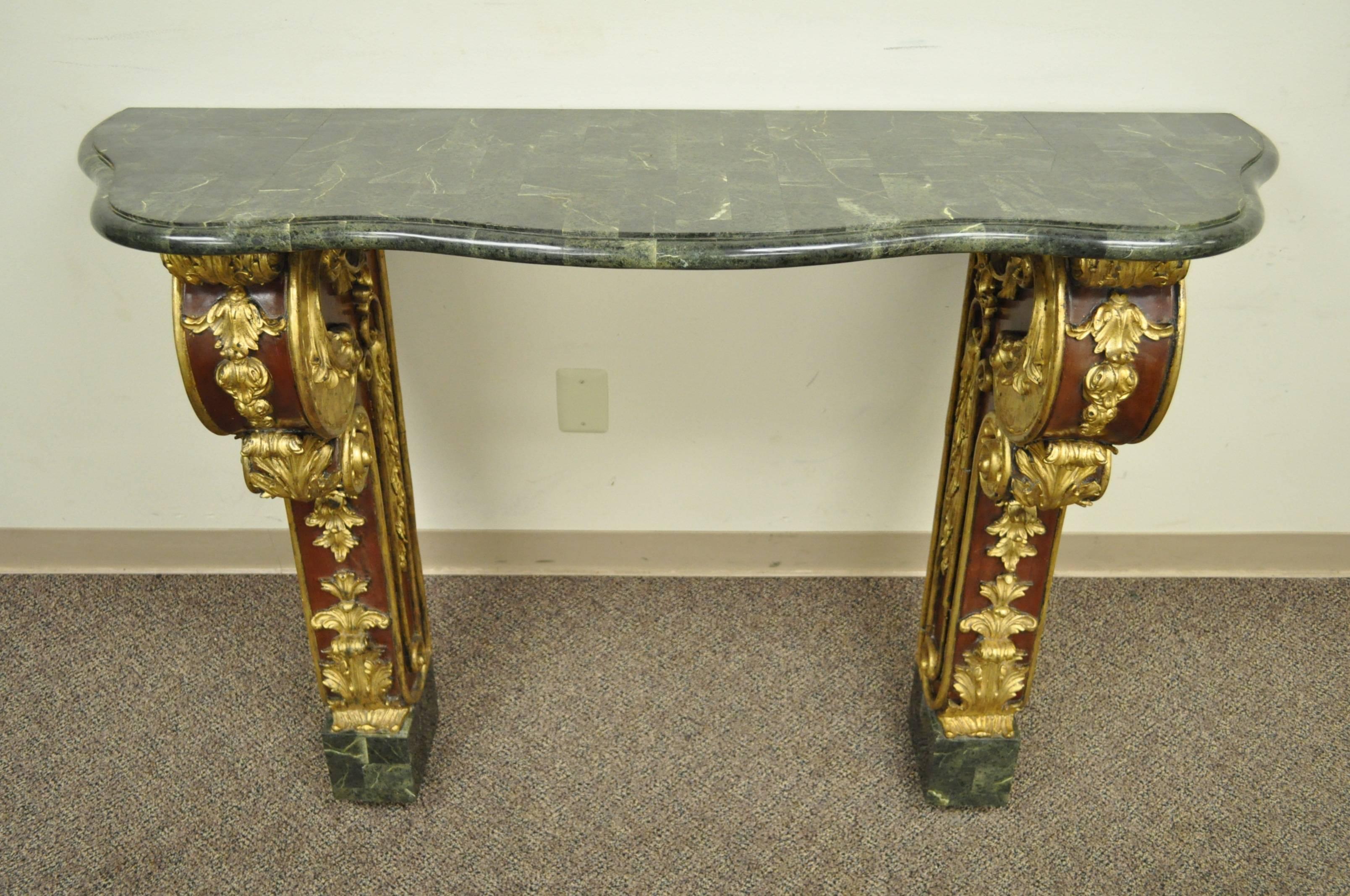 Wood French Rococo Style Mahogany, Giltwood and Tessellated Stone Console Table For Sale