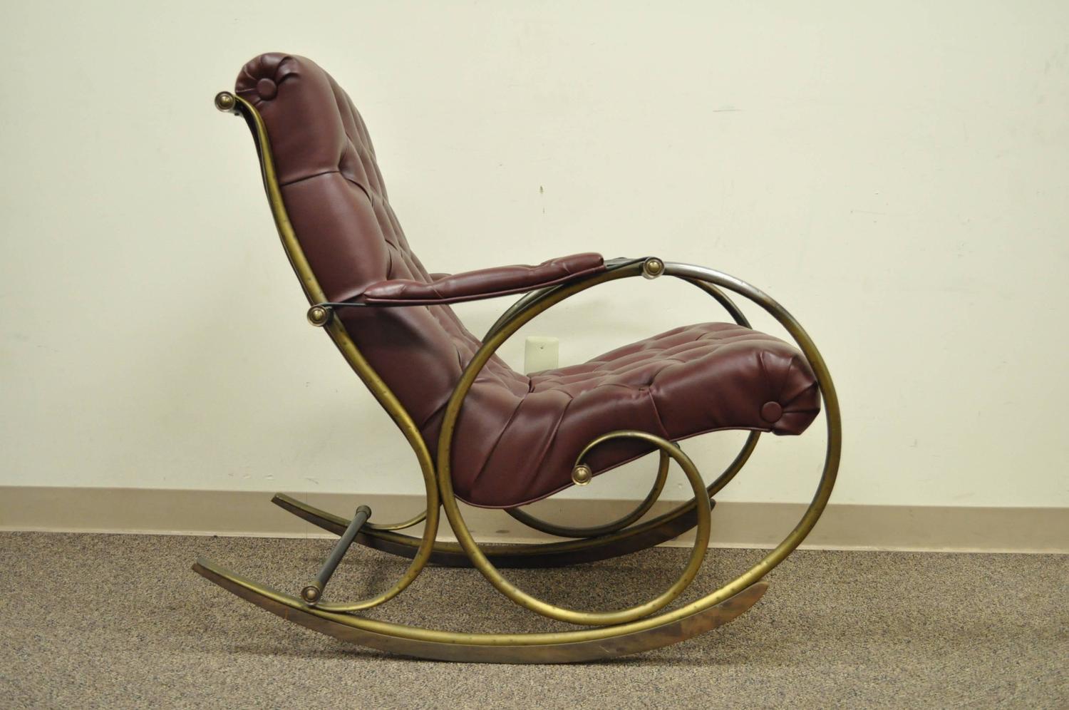 Mid-Century Lee Woodard Tubular Brass Rocking Chair or Rocker in Tufted