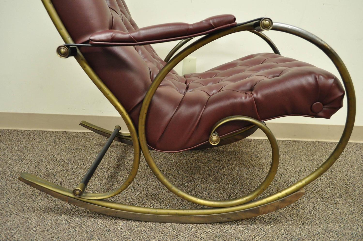 Mid-Century Lee Woodard Tubular Brass Rocking Chair or Rocker in Tufted ...